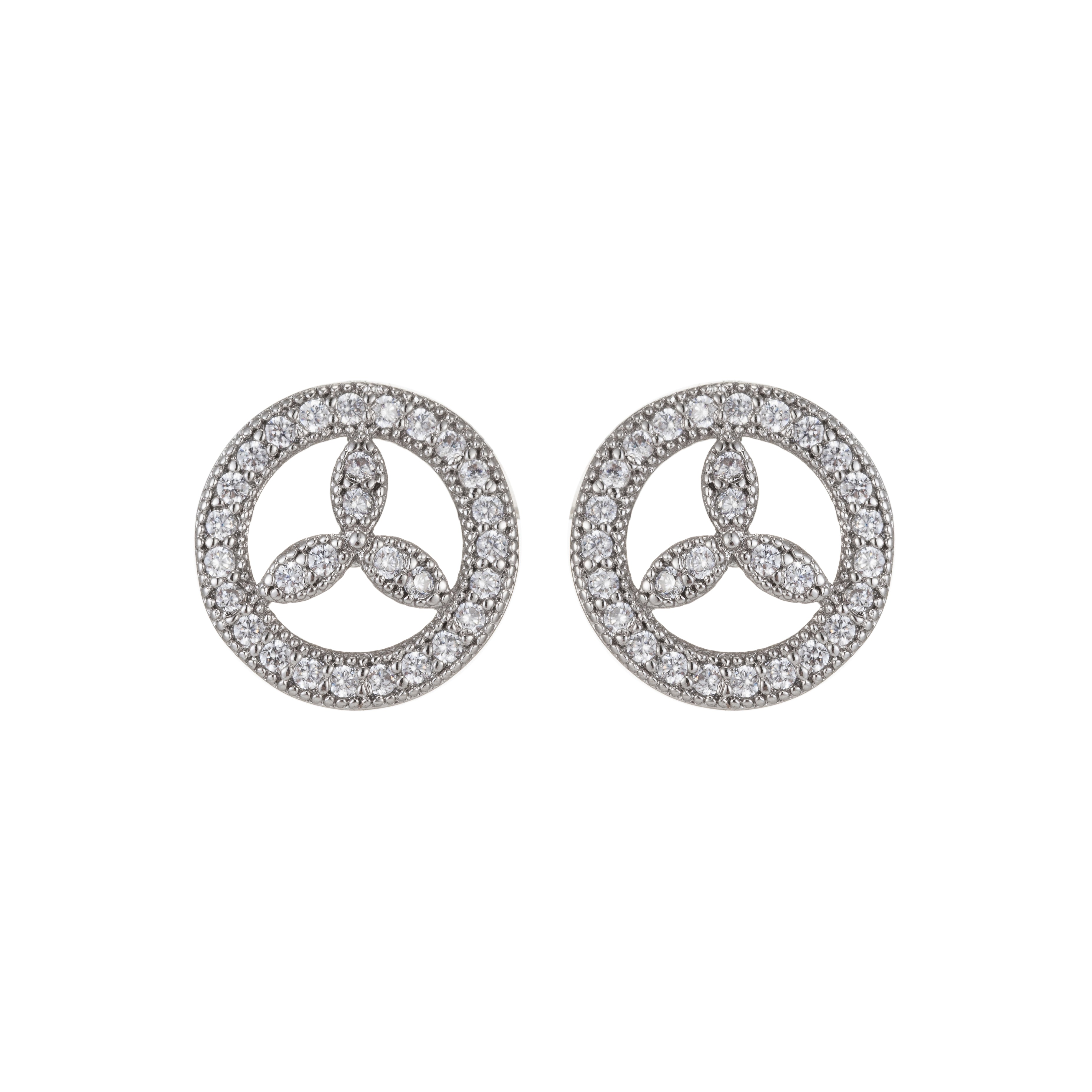 Tiny Silver Peace Sign Stud Earrings, Peace Jewelry, Dainty Micro Pave CZ Earrings - DLUXCA