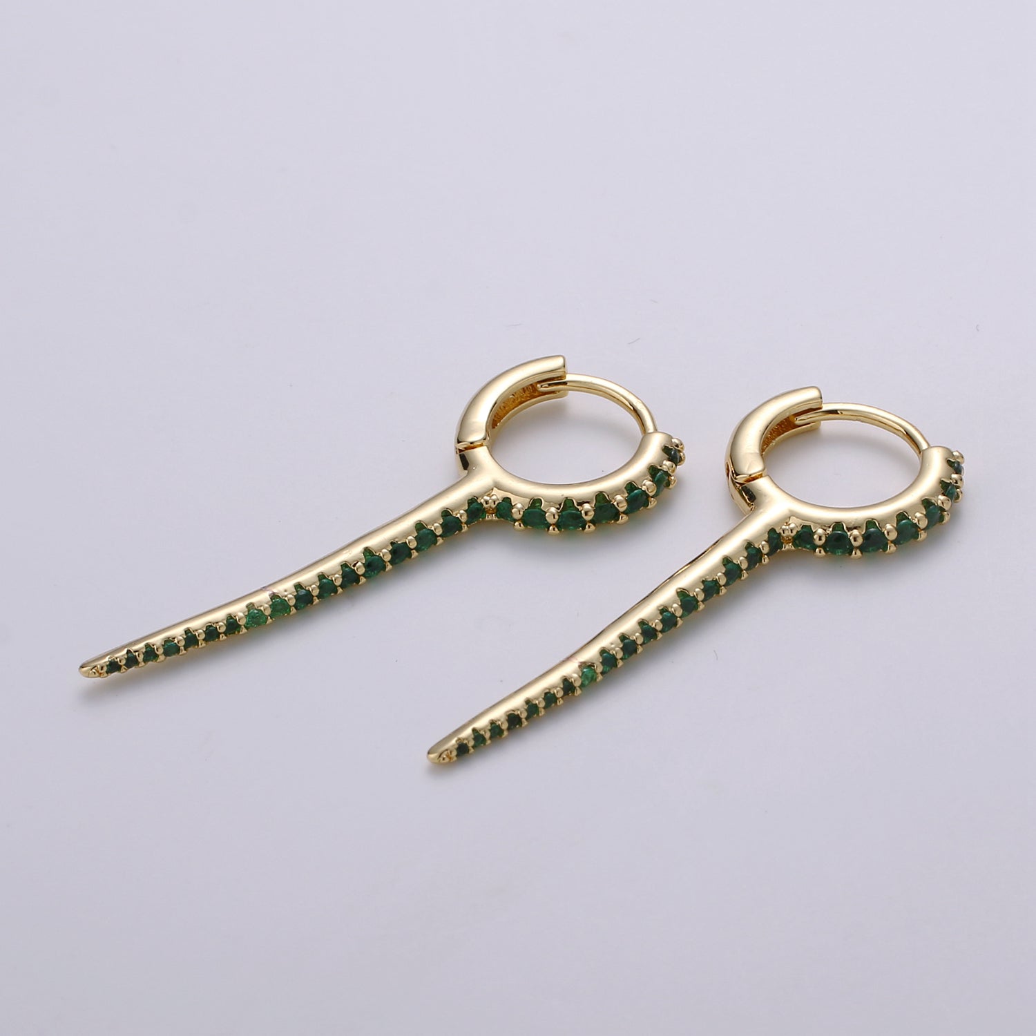 Dainty Huggie earrings, spike earrings, Multi Color hoop earrings, Long Gold Micro Pave Spike Earring Minimal Jewelry, EARRING-1141/1147 - DLUXCA