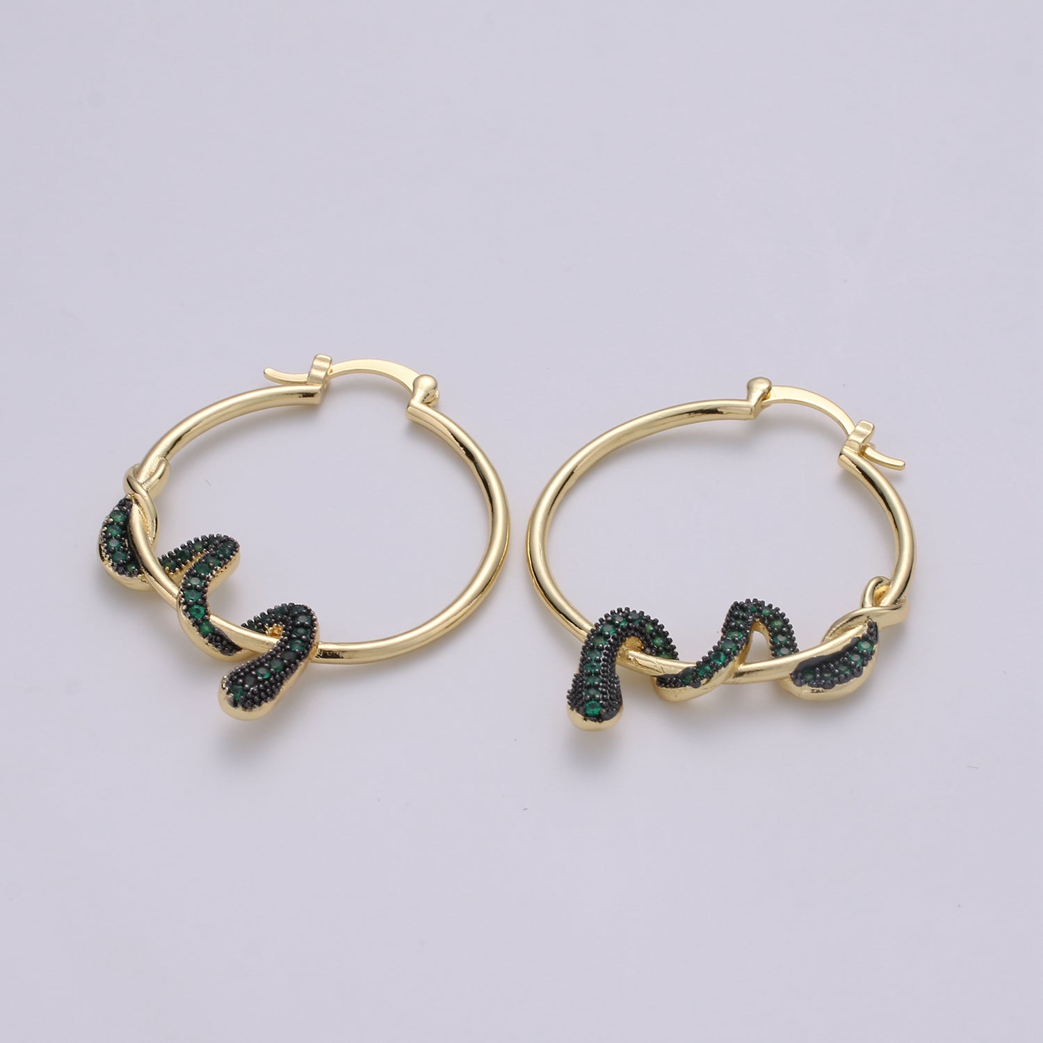 Snake earrings, snake hoop earrings serpent earrings, Gold earrings Micro Pave CZ Earring Jewelry Black Clear Blue Fuchsia Teal Zirconia - DLUXCA