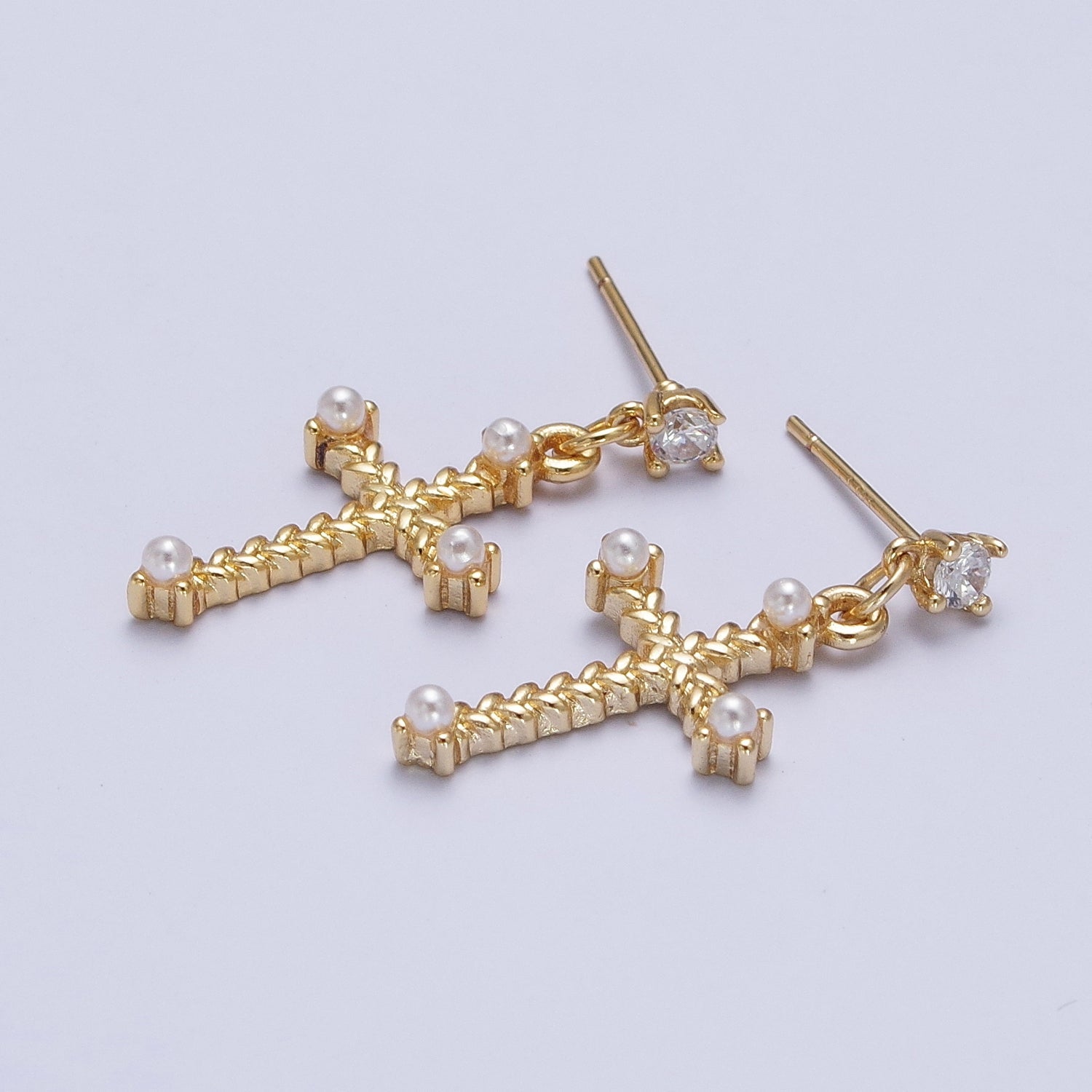 Gold Cross Stud Earring Dangle Cross Earring Charm for Religious Women Jewelry G-044 - DLUXCA