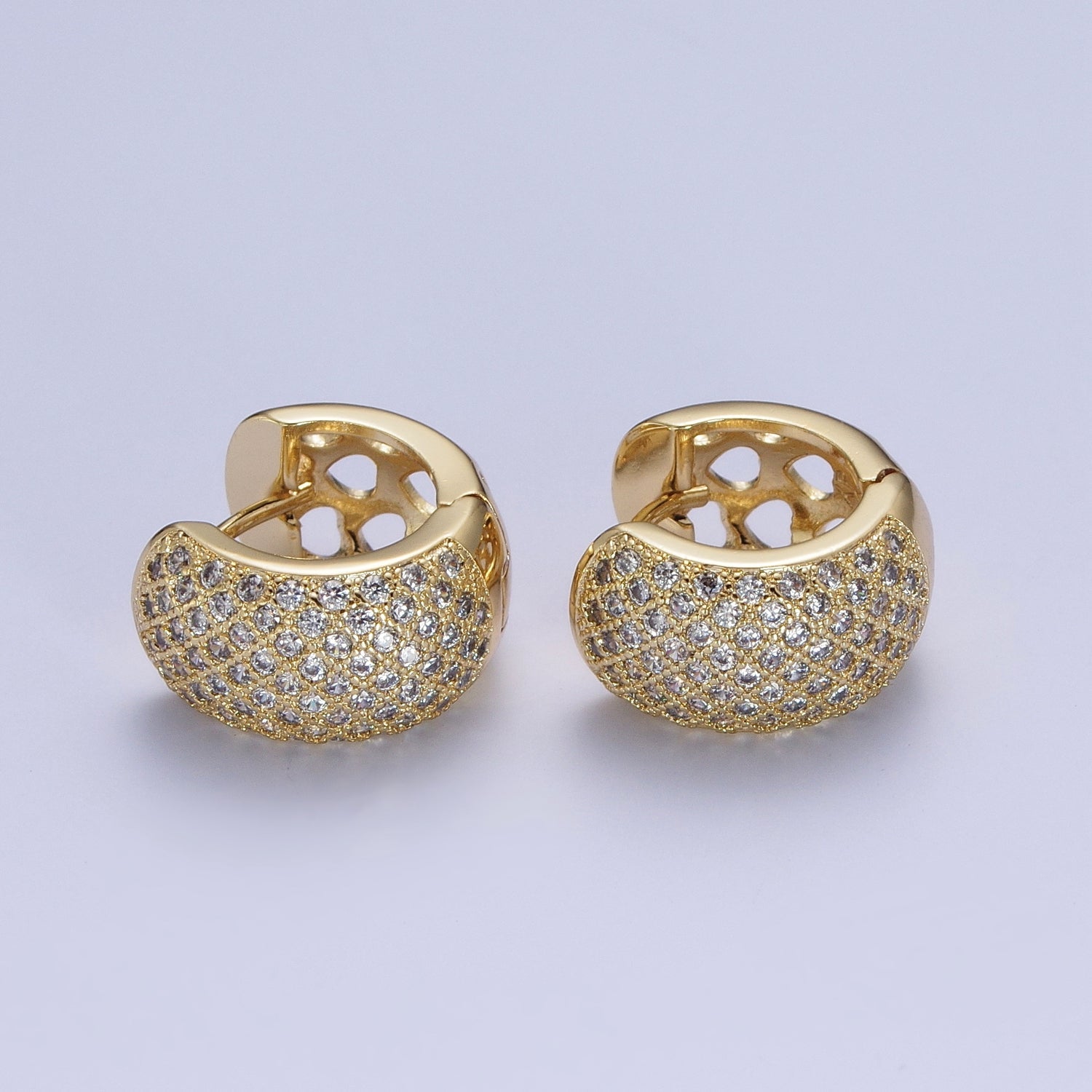 Chunky Dome Hoop Cz Pave Hoop Earrings Gold Hoops Jewelry for Party G-365 - DLUXCA