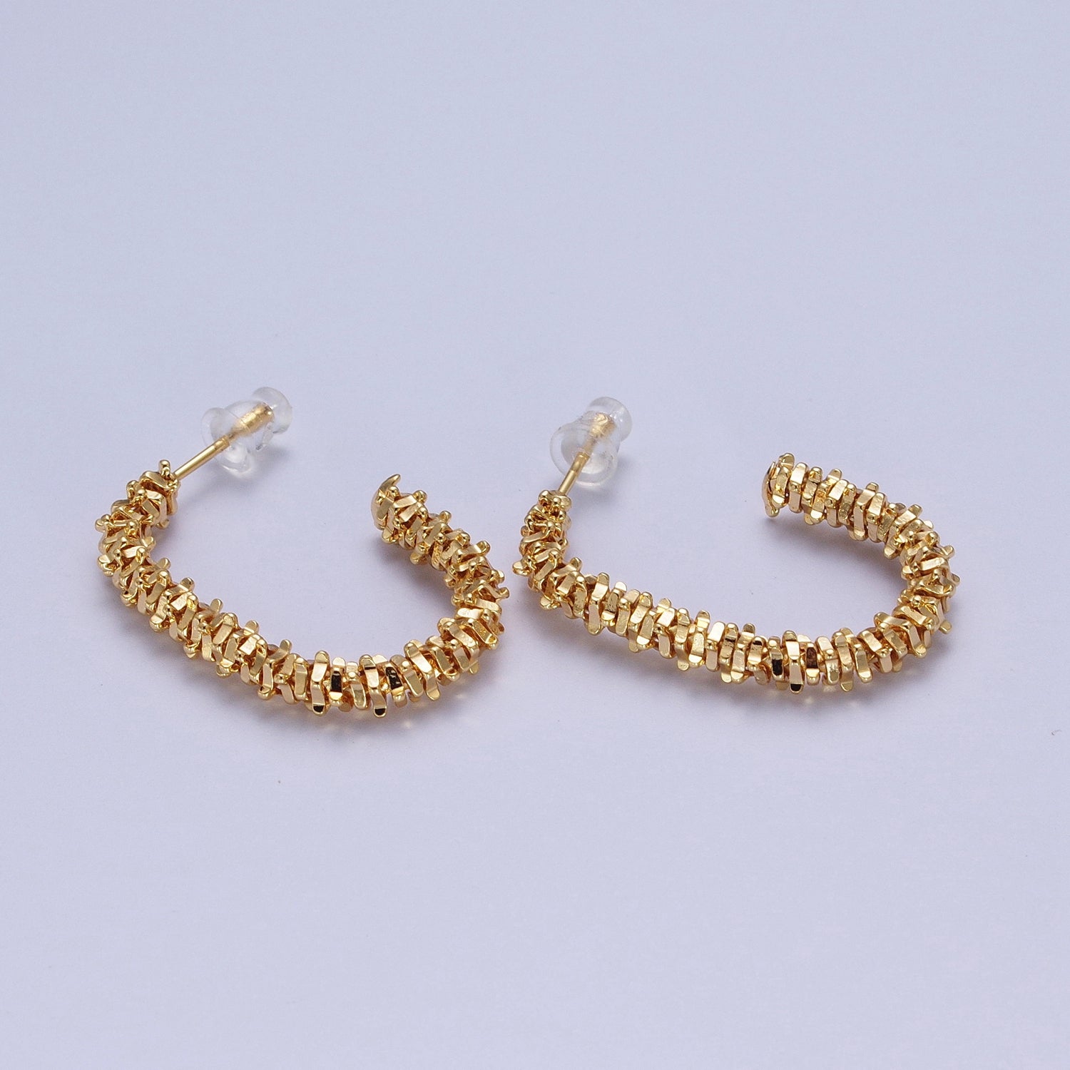 Gold Oval Hoop Modern Textured Hoop Earrings G-393 - DLUXCA