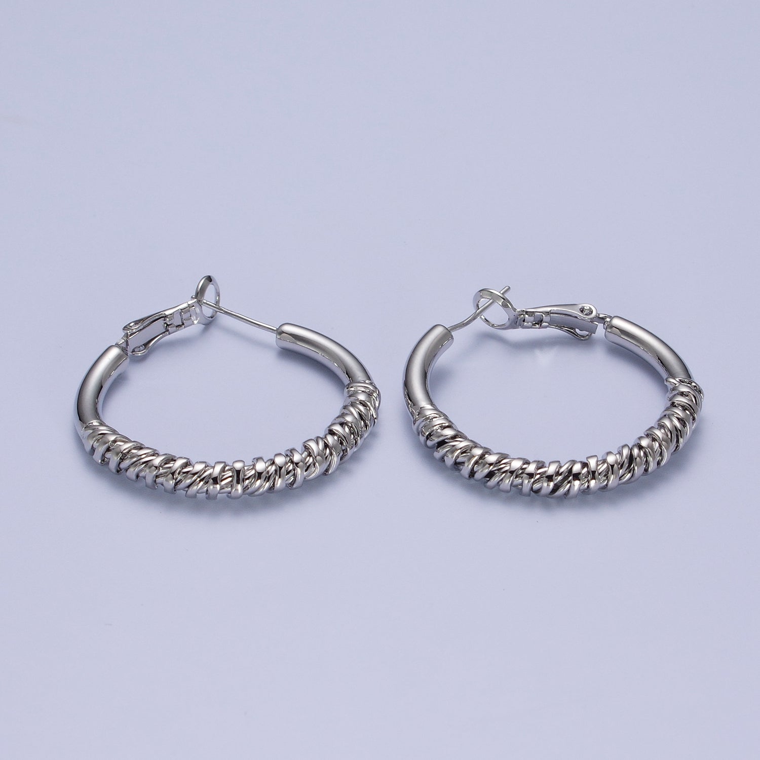 Gold / Silver Round Half Spiral Cord Geometric Hoops Earrings | G463 G464 - DLUXCA