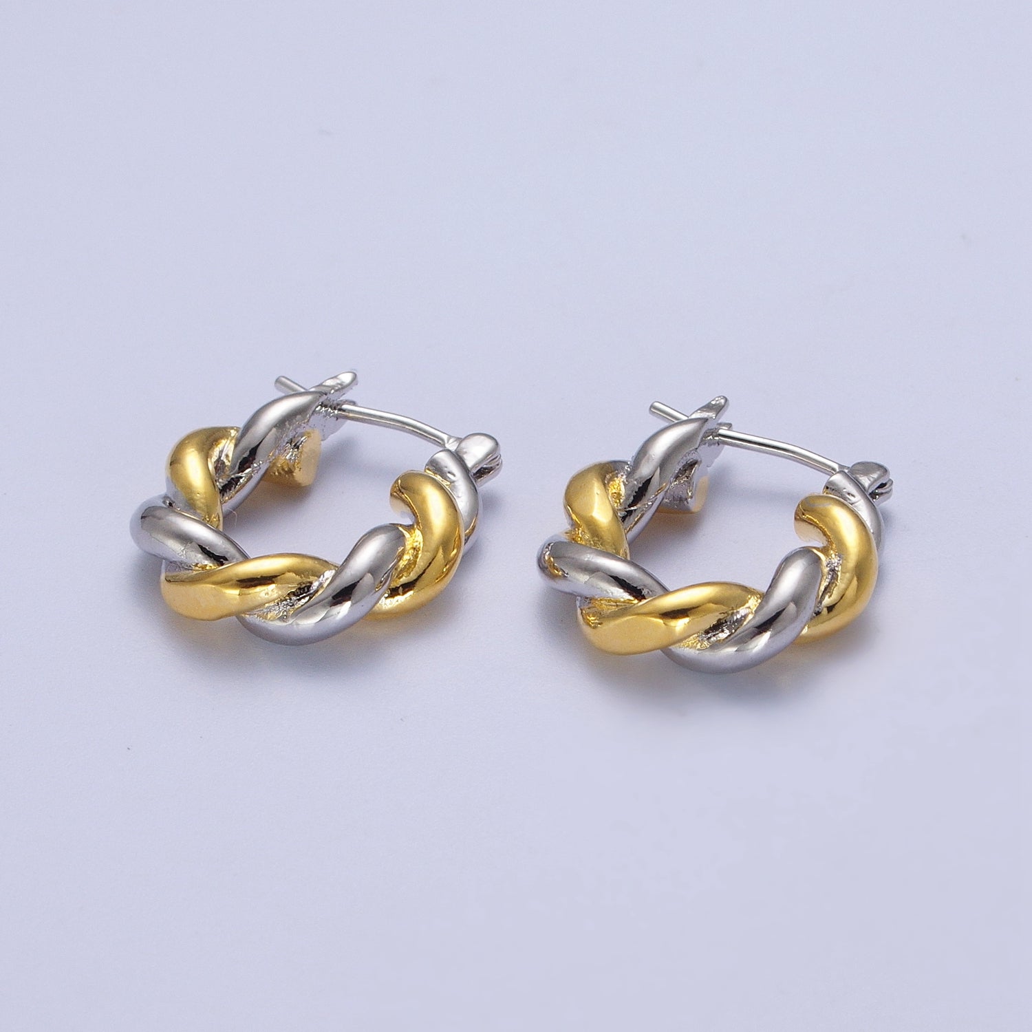 Mixed Metal Silver & Gold Twisted Chunky Two Tone Croissant Hoops Statement Earrings Gift For Her | G588 G589 G680 - DLUXCA