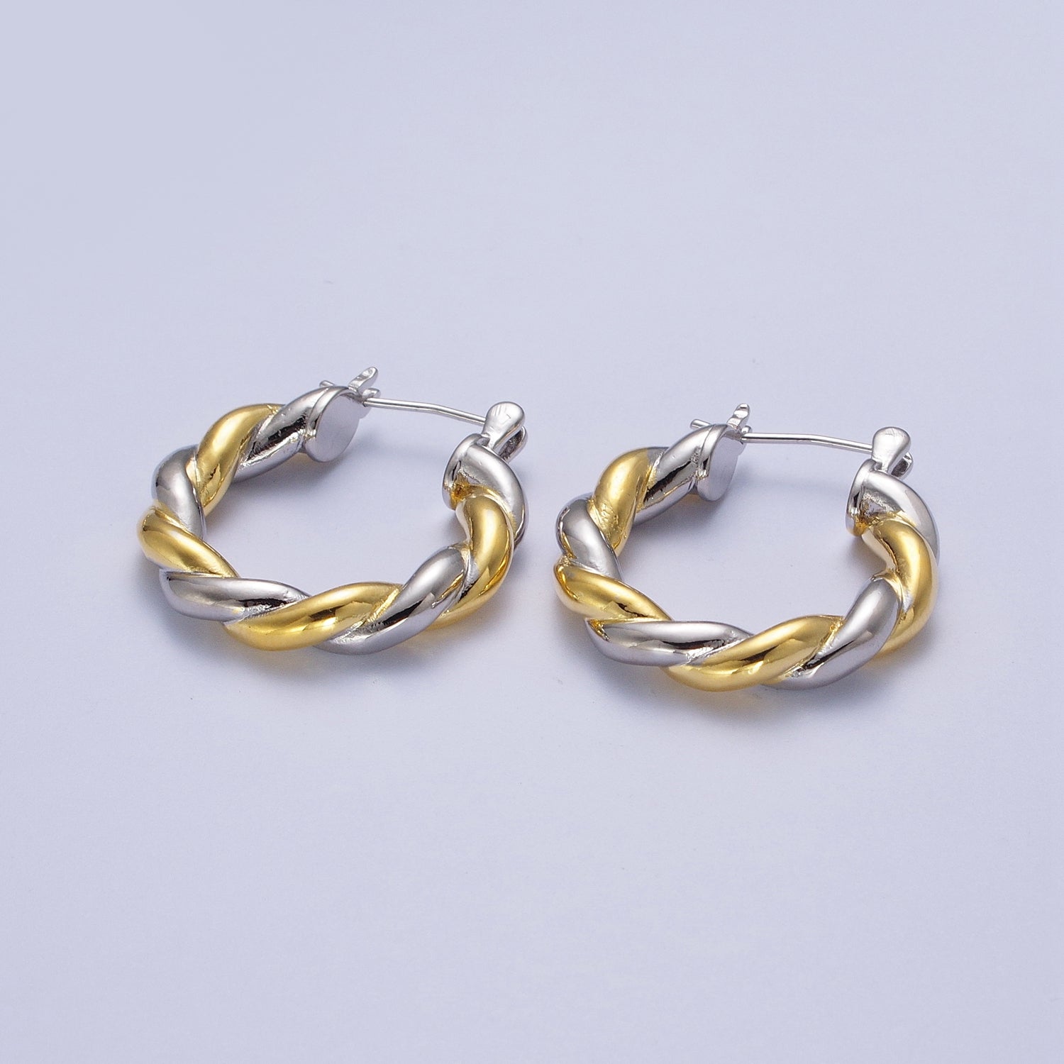 Mixed Metal Silver & Gold Twisted Chunky Two Tone Croissant Hoops Statement Earrings Gift For Her | G588 G589 G680 - DLUXCA