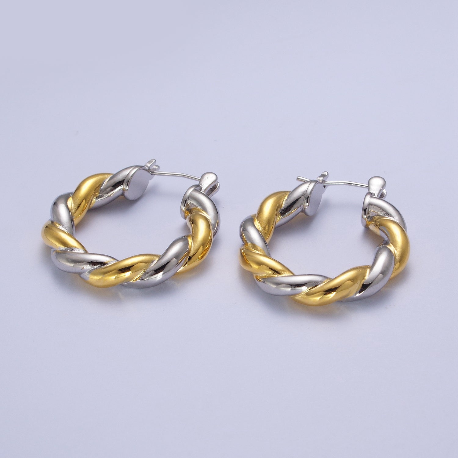 Mixed Metal Silver & Gold Twisted Chunky Two Tone Croissant Hoops Statement Earrings Gift For Her | G588 G589 G680 - DLUXCA