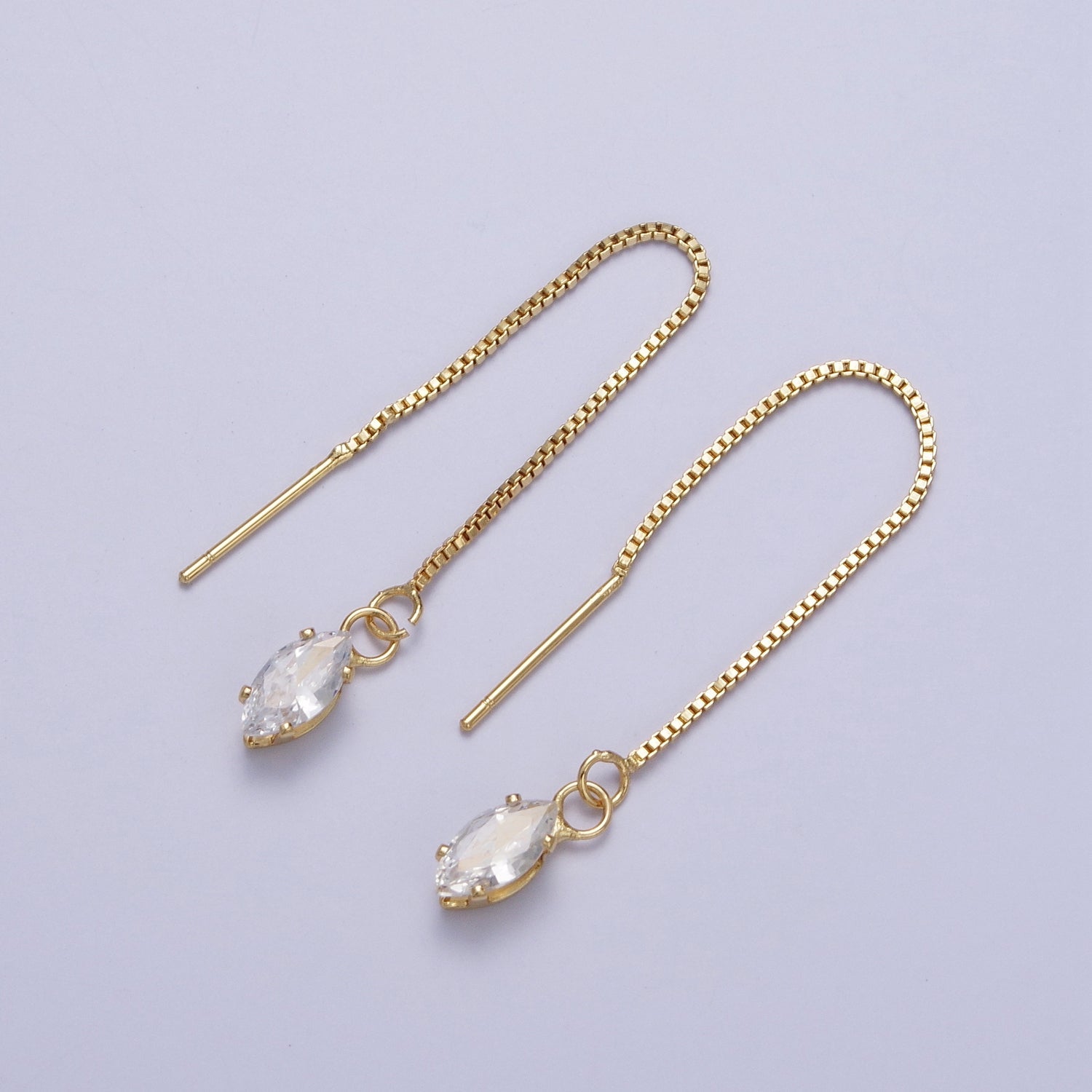 Gold Clear Marquise Cubic Zirconia Box Chain Threader Womens Earrings | G917 - DLUXCA