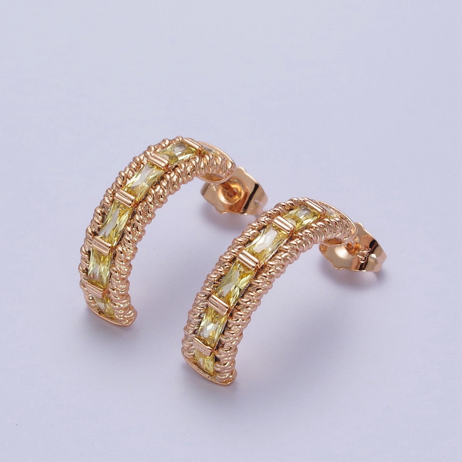 Chunky Yellow CZ Stud Earring for Statement Jewelry C Hoop  G-936 - DLUXCA