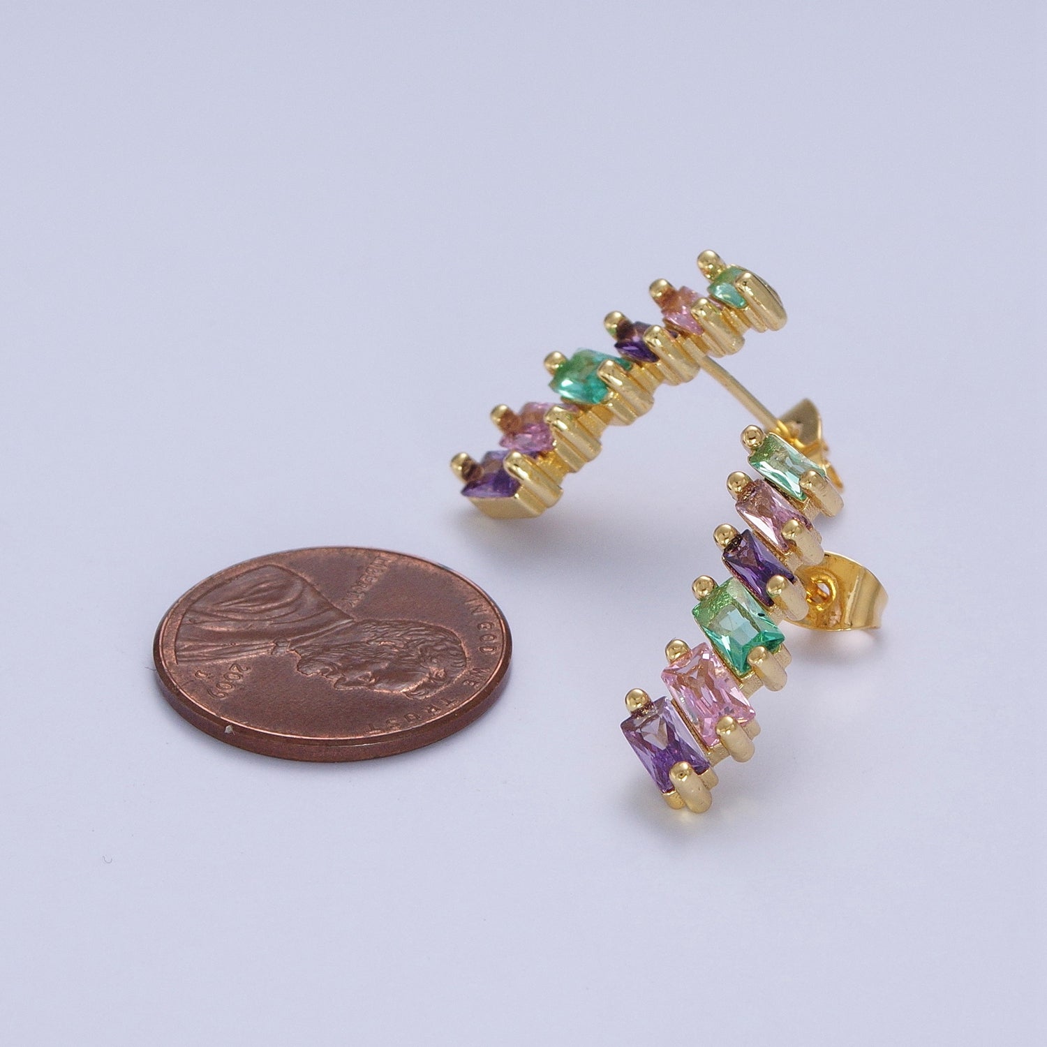 14K Gold Filled Multicolor Baguette Cubic Zirconia CZ Stud Earrings T025 - DLUXCA