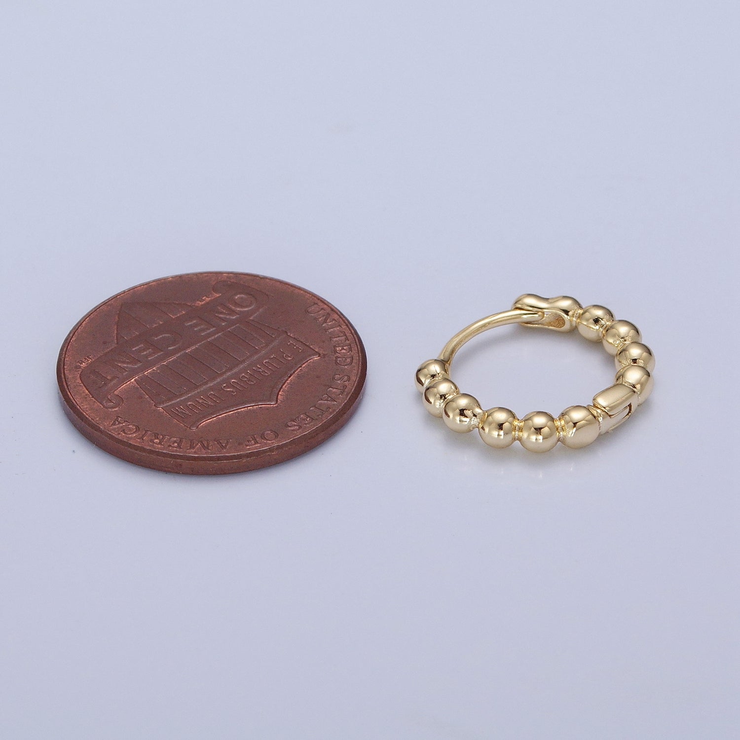 Dainty 14K Gold Filled Beaded Ball Round Bubble Huggie Hoop Earring W654 - DLUXCA