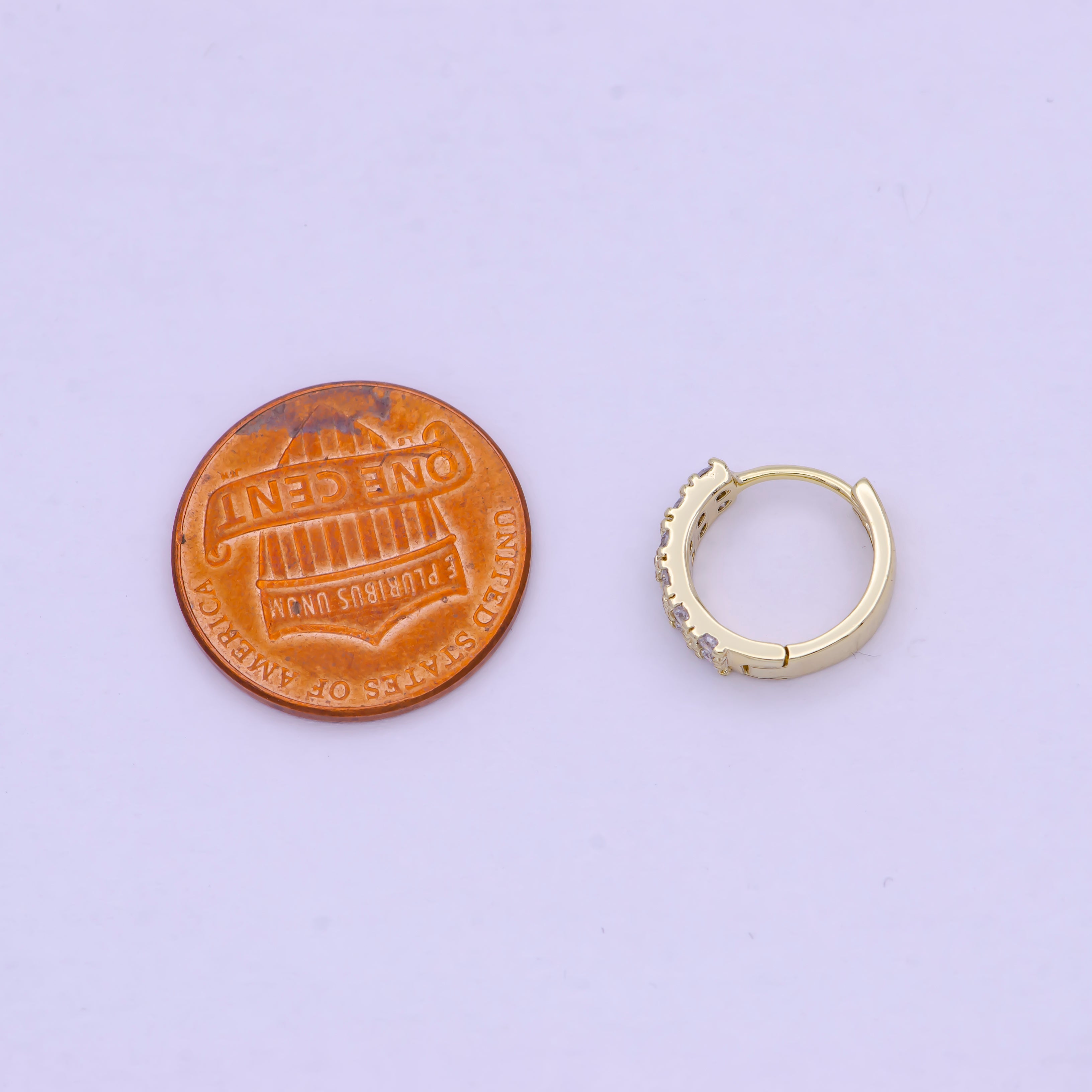 14K Gold Filled Double Micro Paved CZ 11.5mm Huggie Cartilage Hoops Earrings | Q022 - DLUXCA
