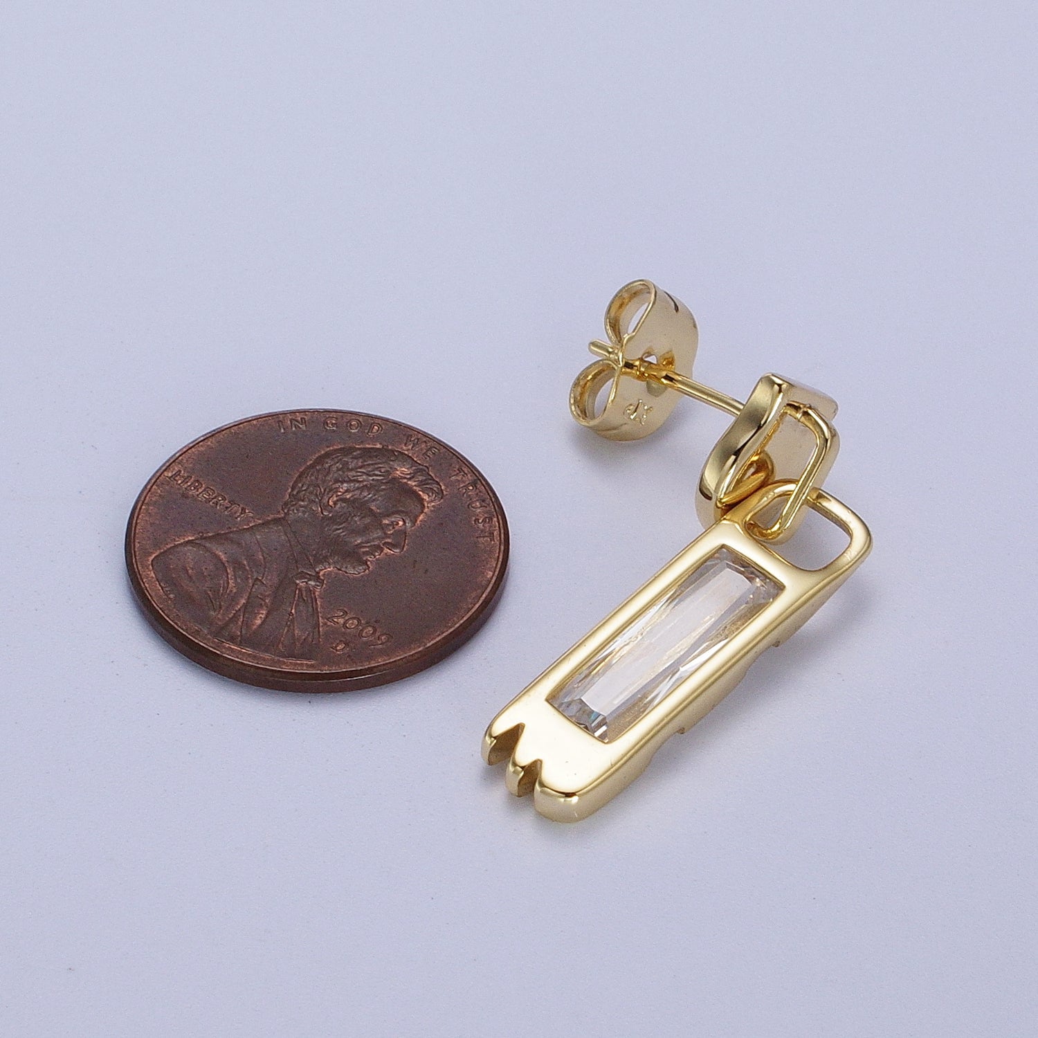 14K Gold Filled Clear Baguette Bar Drop Dangle Stud Earrings | Y285 - DLUXCA