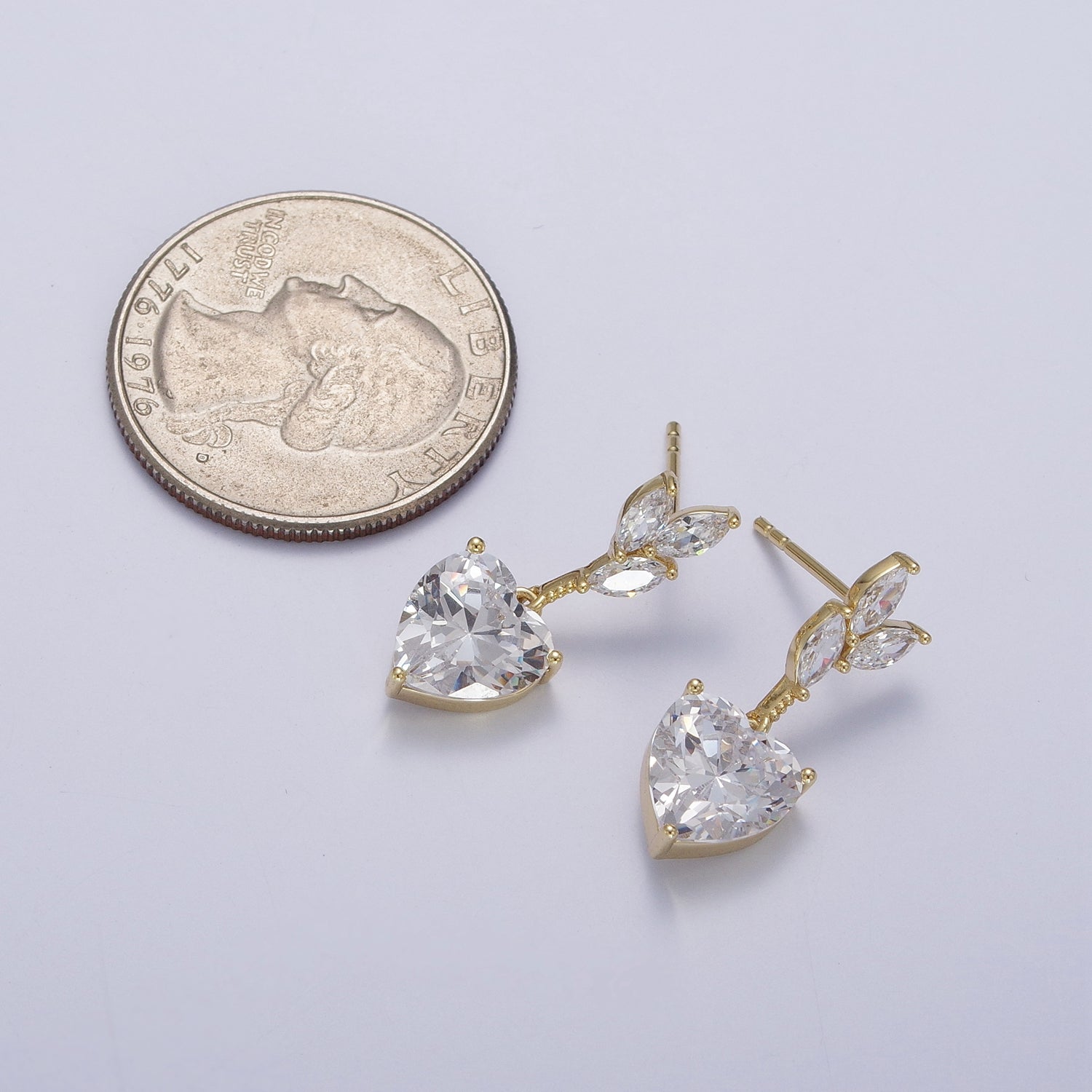 14K Gold Filled Heart Marquise Cubic Zirconia Dangle Drop Stud Earrings | Y057 - DLUXCA