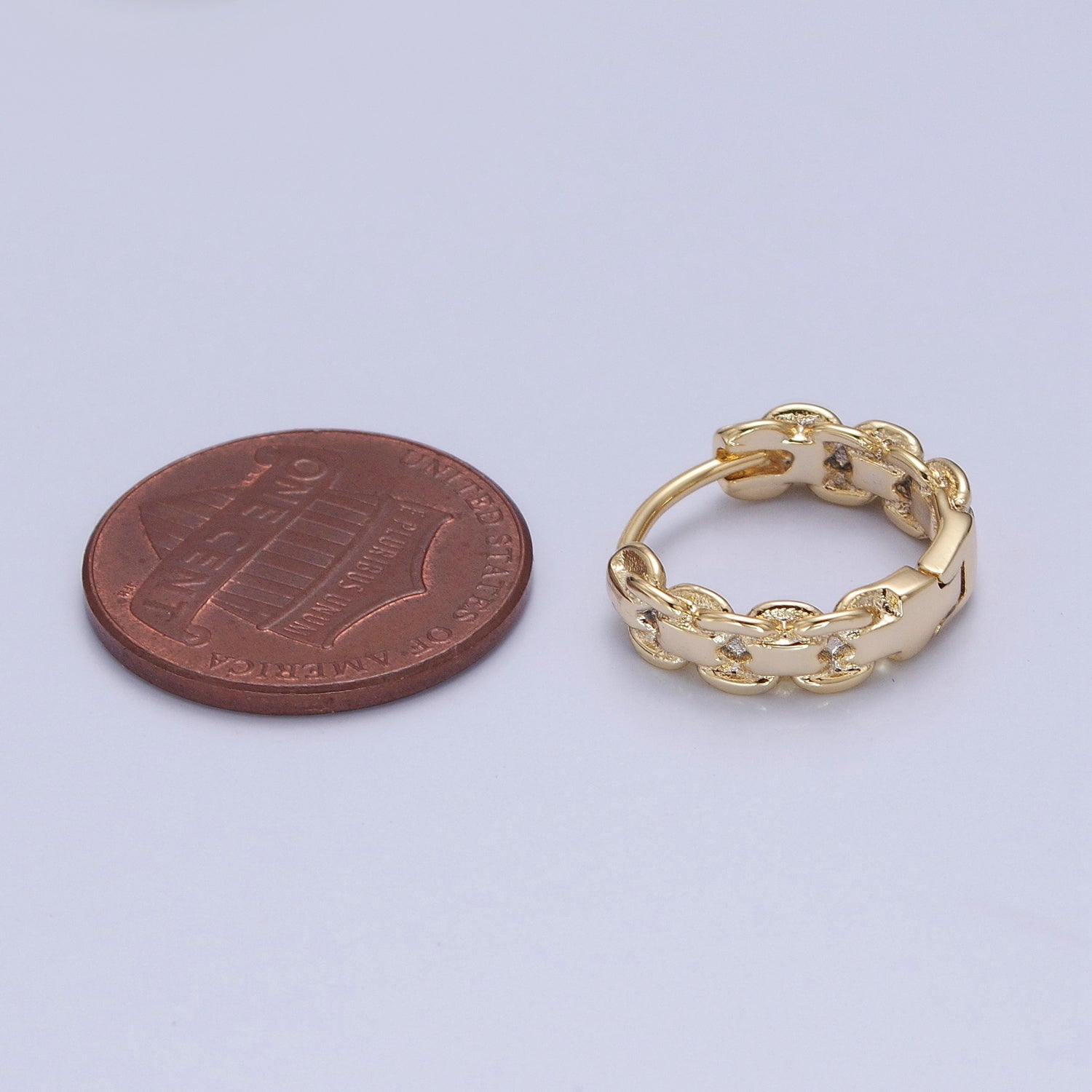 14K Gold Filled Braided Rolo Chain Link Huggie Hoop Earrings W660 - DLUXCA