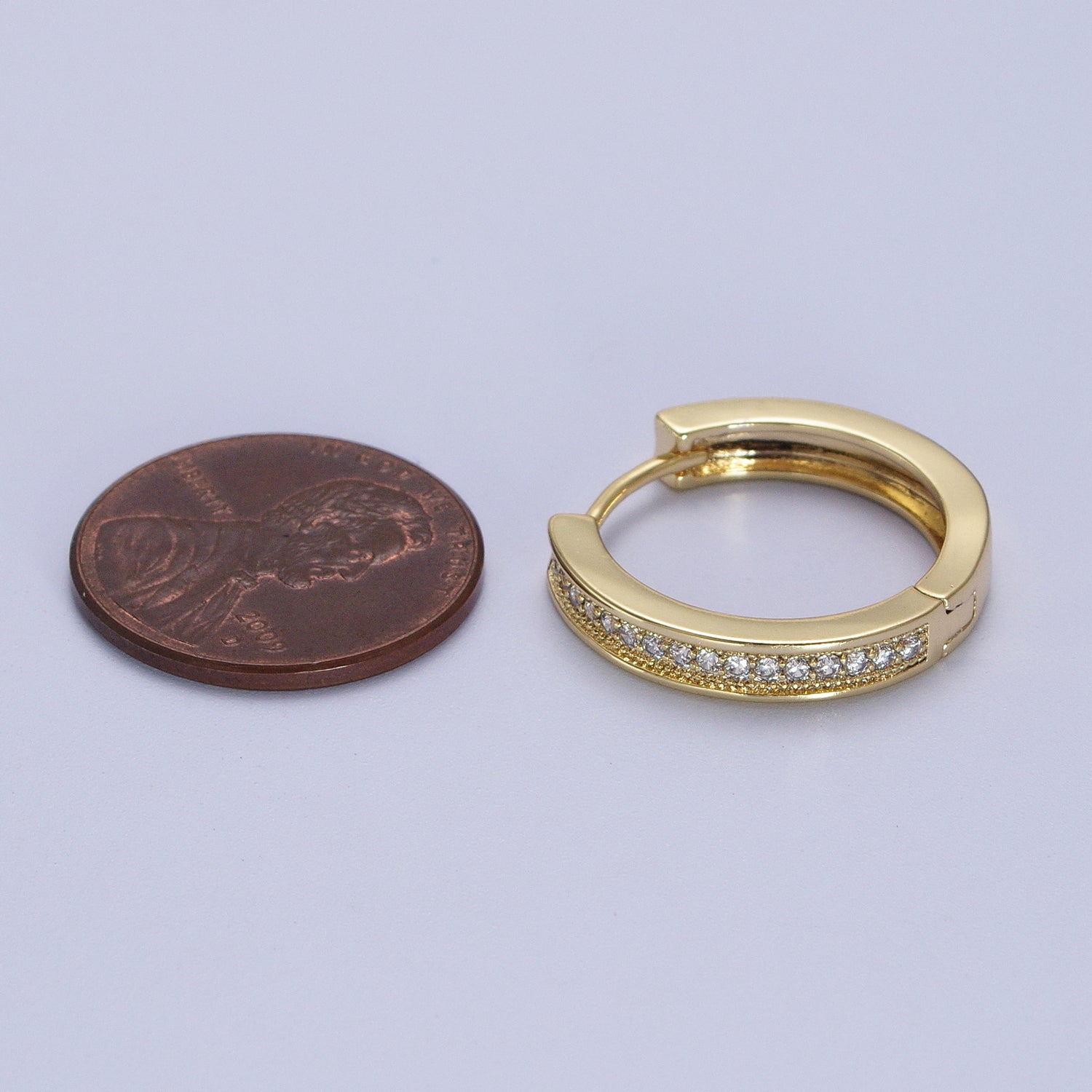 14K Gold Filled Micro Paved CZ Lined 20mm Huggie Hoop Earrings | V027 - DLUXCA