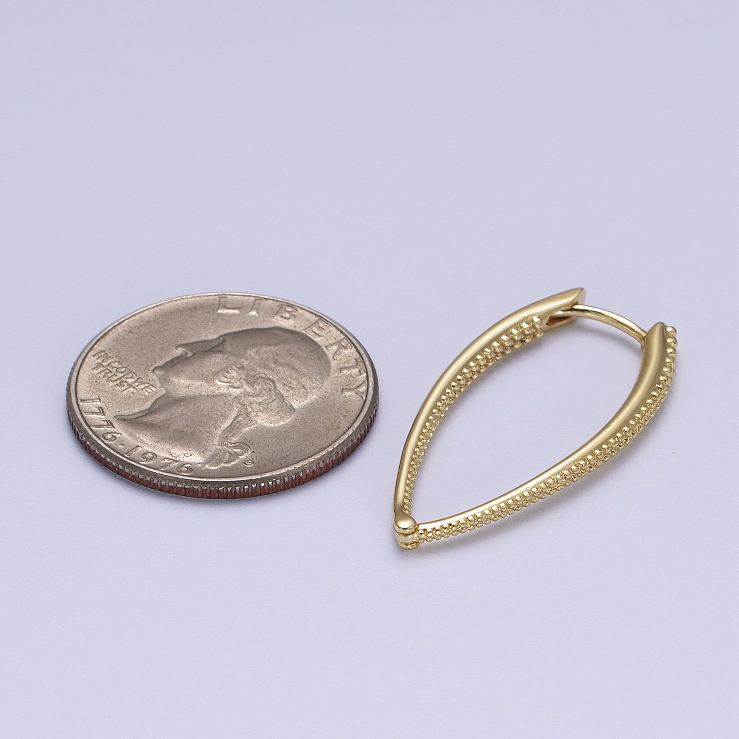 14K Gold Filled Sharp Oval Dotted Inside Out Sided Textured Earrings | V029 - DLUXCA