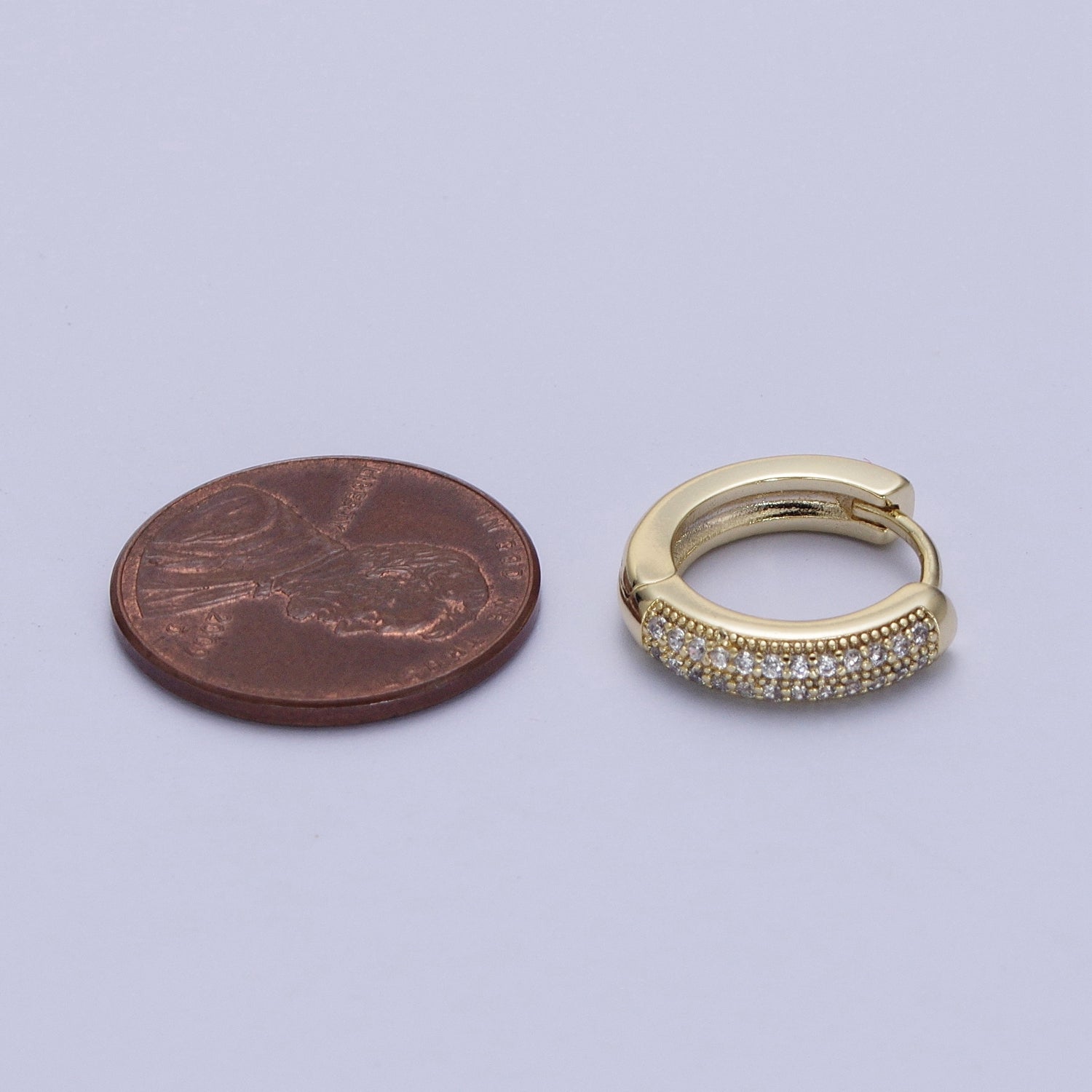Diamond CZ Huggie Hoop Earrings / 14k Gold Filled Double Row Micro Pave Petite Diamond Huggie Hoop Earring for Everyday Use. Y-002 - DLUXCA