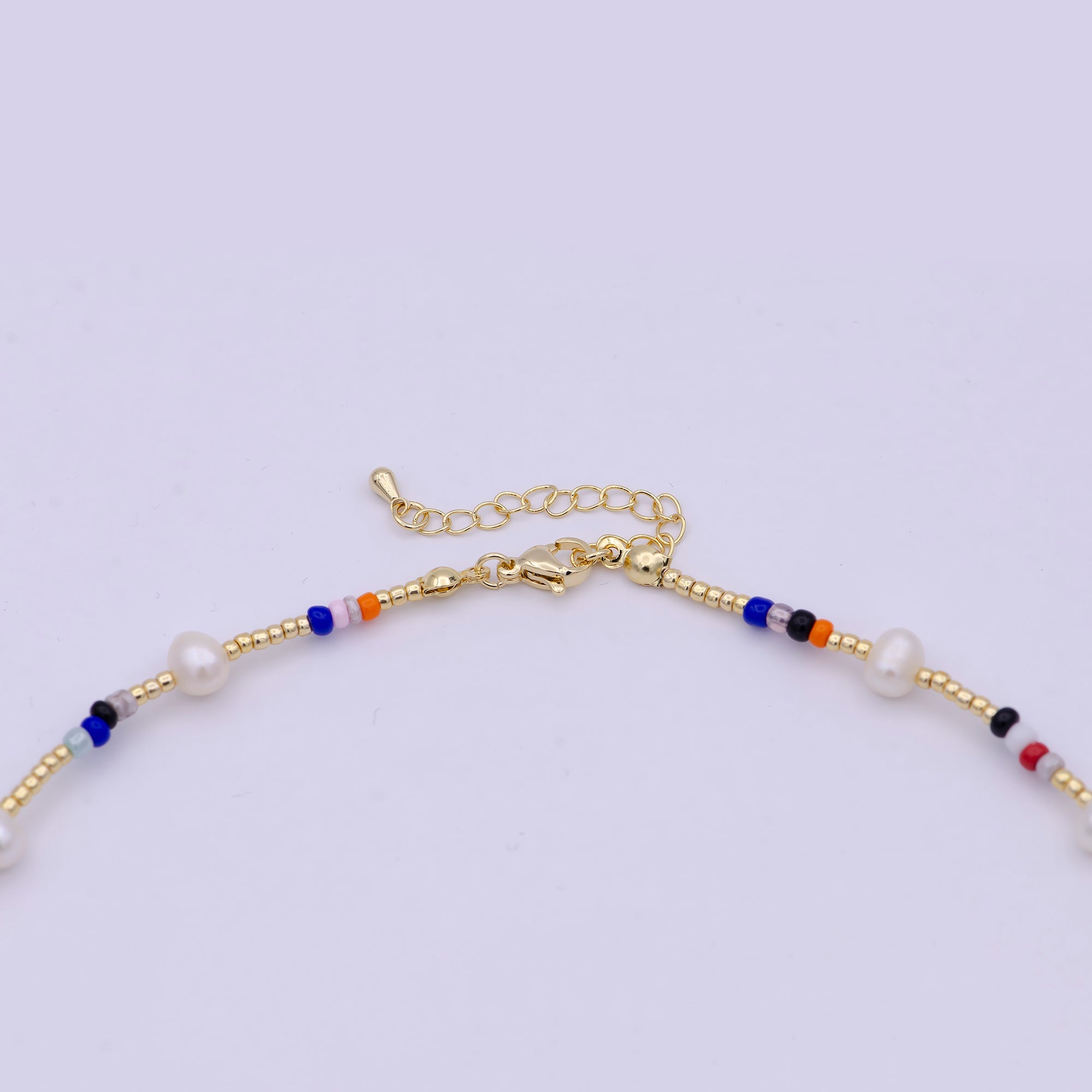 16.5" Freshwater Pearl & Colorful Gold Bead Choker Necklace, Y2K Necklace Accessories WA-545 - DLUXCA