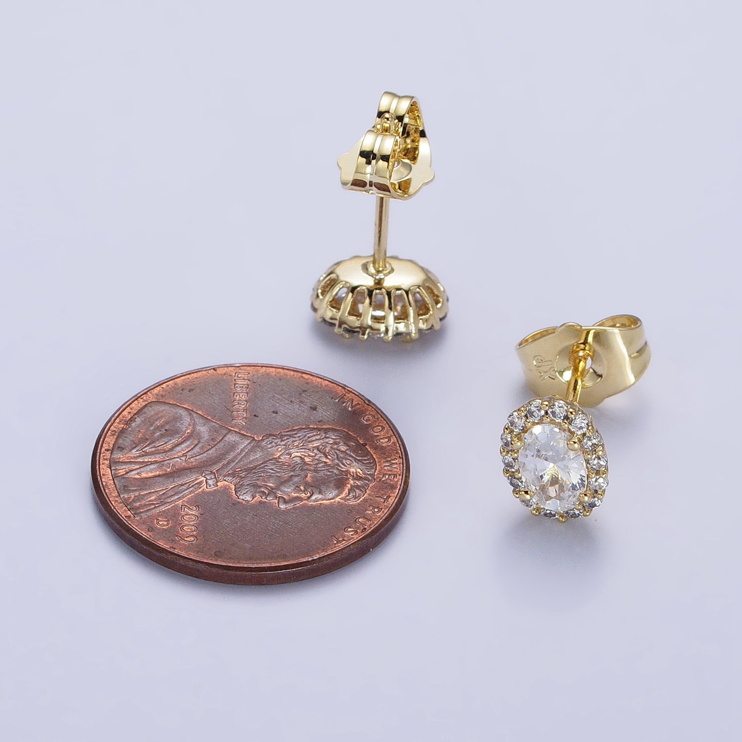 14K Gold Filled Clear Oval CZ Micro Paved Stud Earrings | AB312 - DLUXCA