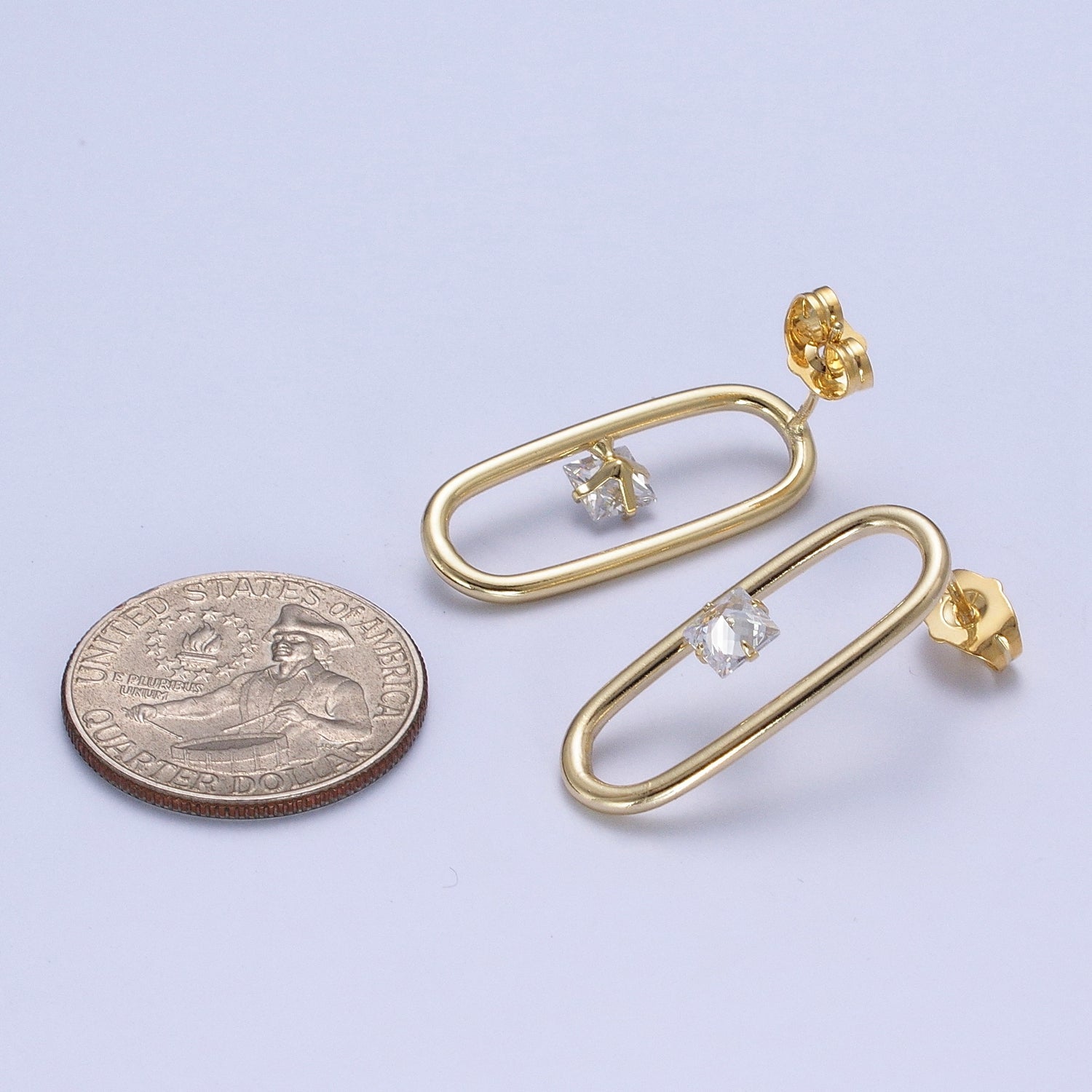 14K Gold Filled Minimalist Stud Earring Oval with Dainty Cubic Zirconia Crystal, Perfect for Everyday Wear or Gift | X913 - DLUXCA