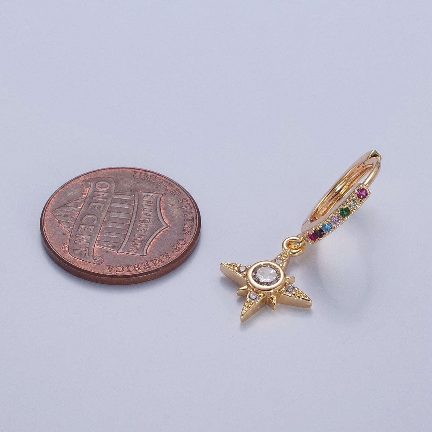 Dainty Gold Filled Huggie Earring with North Star Charm v-436 - DLUXCA