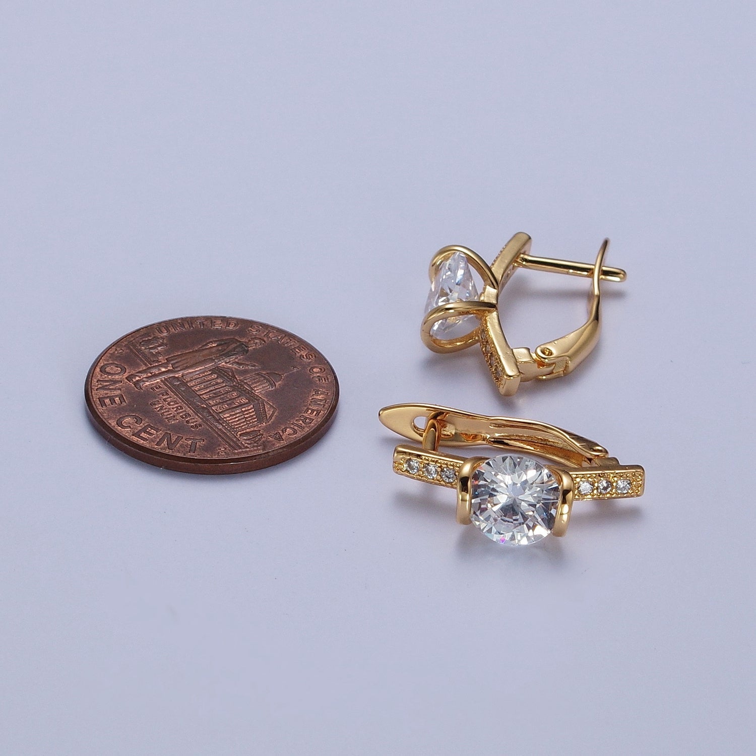 16K Gold Filled Round Cubic Zirconia Center Micro Paved Latch Back Earrings | X851 - DLUXCA