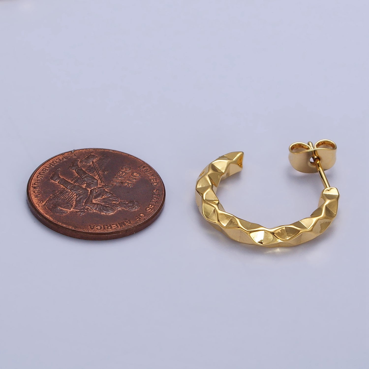 16K Gold Filled Hammered Geometric Abstract C-Shaped Hoops Earring | AB142 - DLUXCA
