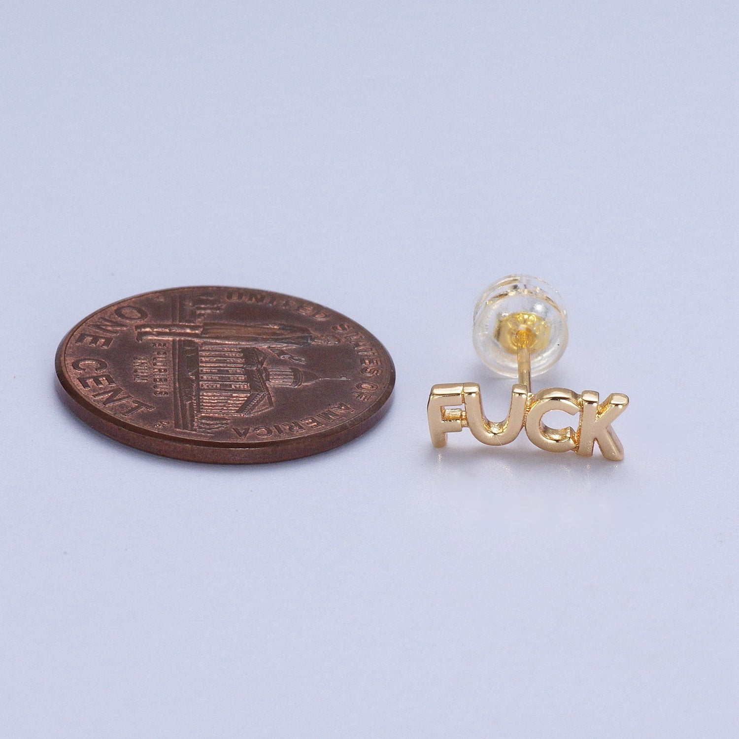 Dainty 16K Gold Filled "FUCK" Script Stud Earrings | Y274 - DLUXCA