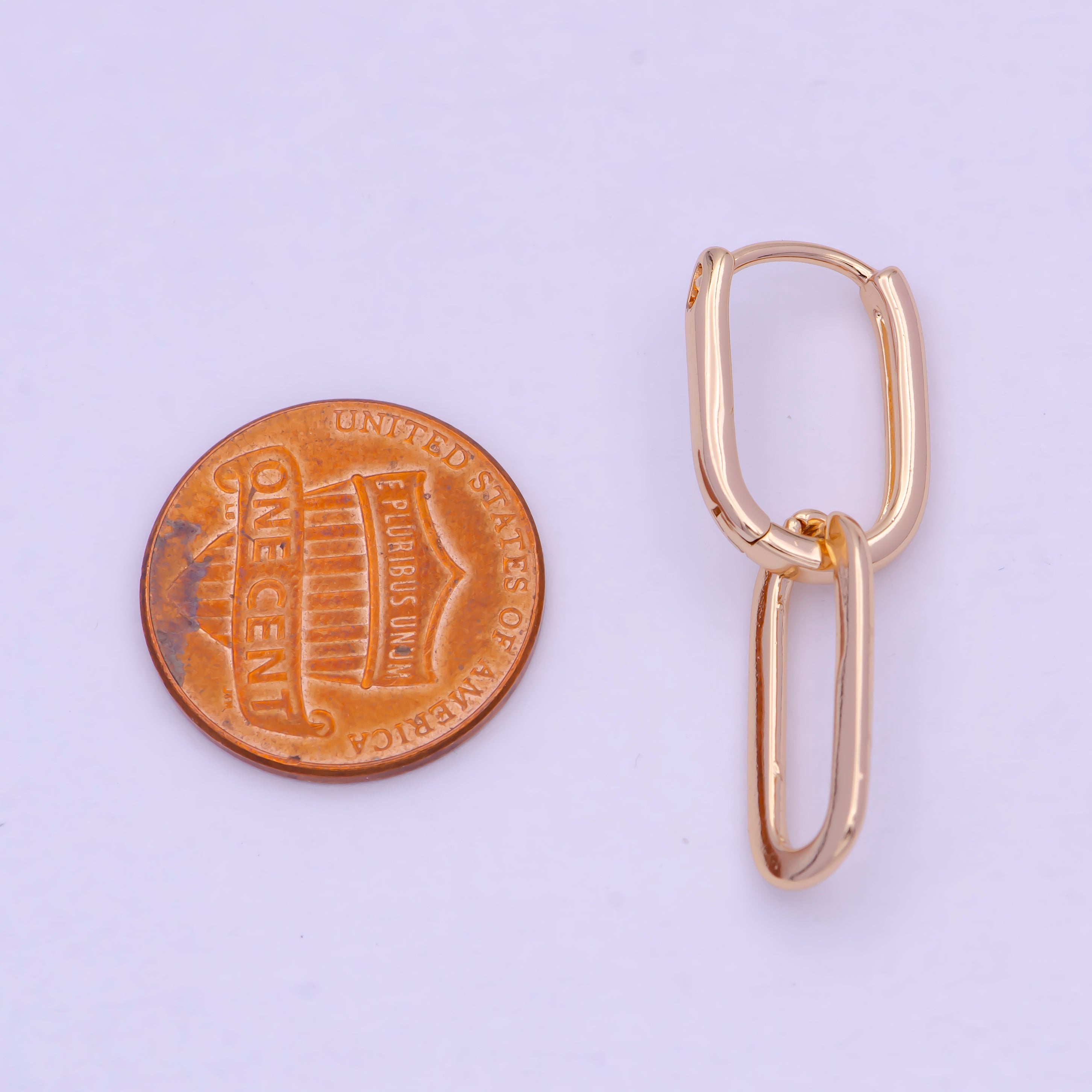 18K Gold Filled U Shaped Huggie Paperclip Chain Link Drop Dangle Earrings | T142 - DLUXCA