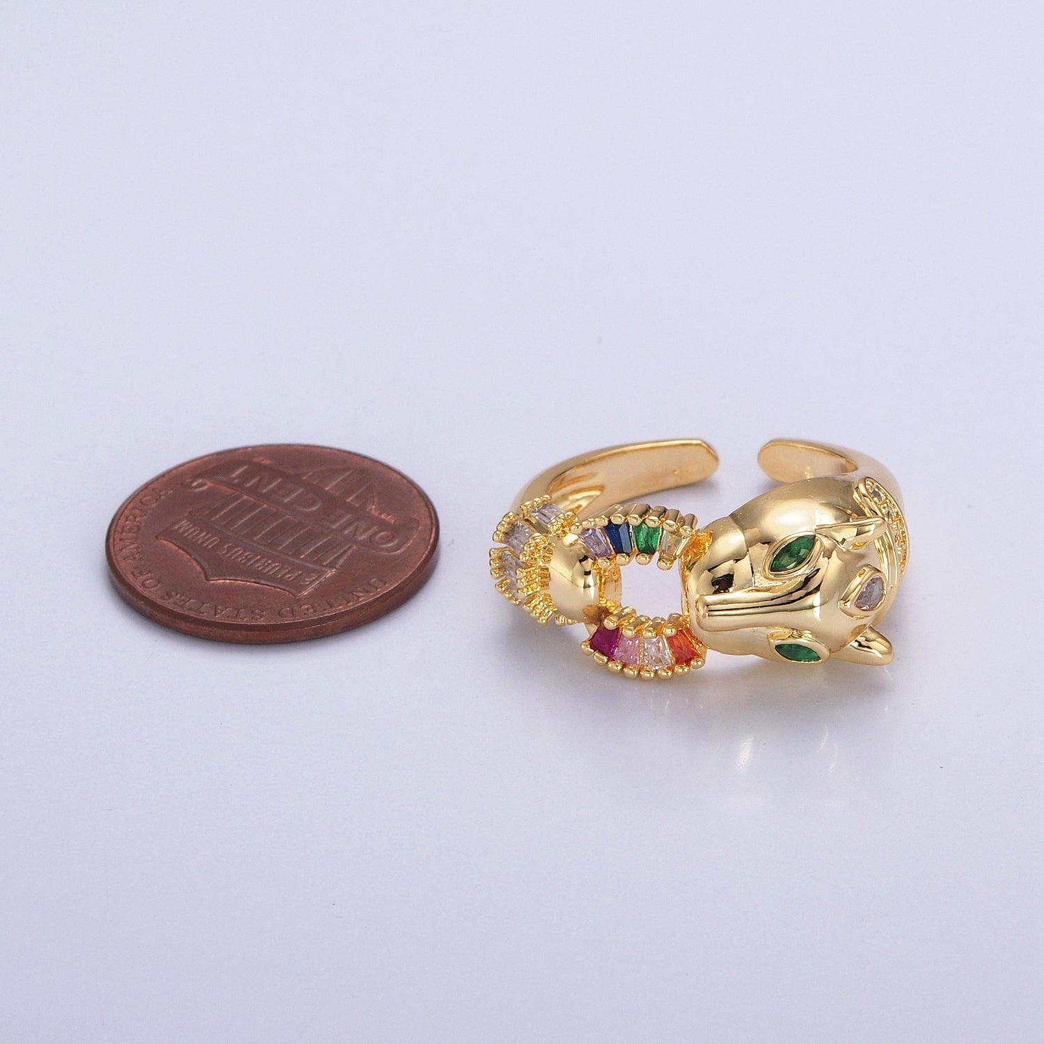 24K Gold Filled Panther Ring with Multicolor Cubic Zirconia P329 - DLUXCA