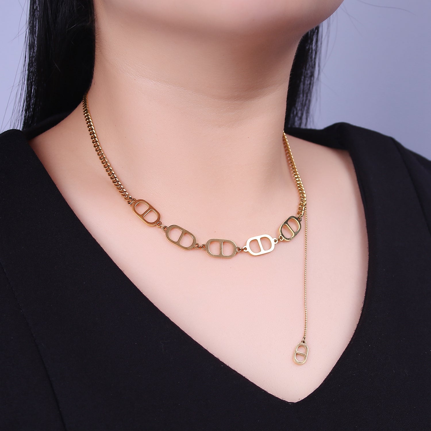 Statement Gold Mariner Anchor Necklace Chain 3.6mm thickness Curb Chain for Statement Necklace WA-915 - DLUXCA