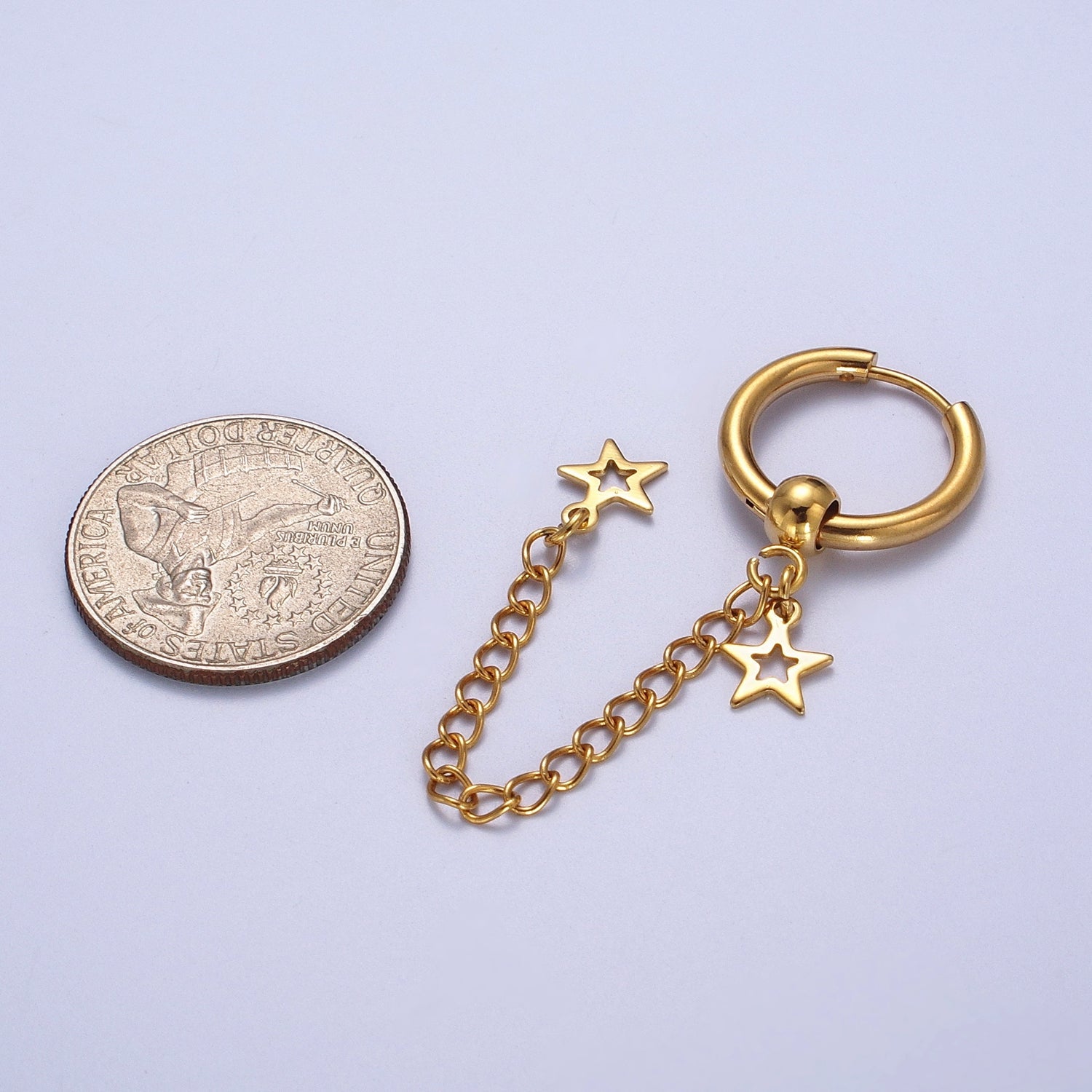 24K Gold Filled Celestial Star Chain Drop Huggie Drop Earrings | Y179 - DLUXCA