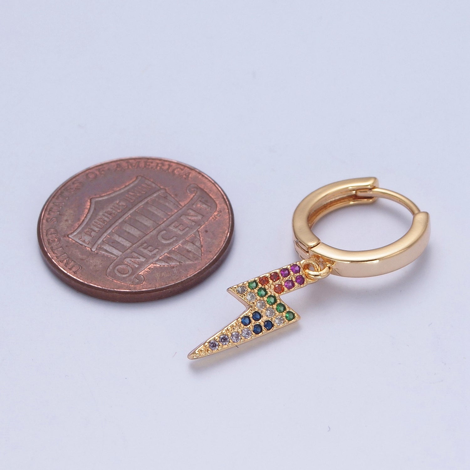 24K Gold Filled Rainbow Micro Pave Thunder Bolt Charm Drop Dangle Earring W725 - DLUXCA