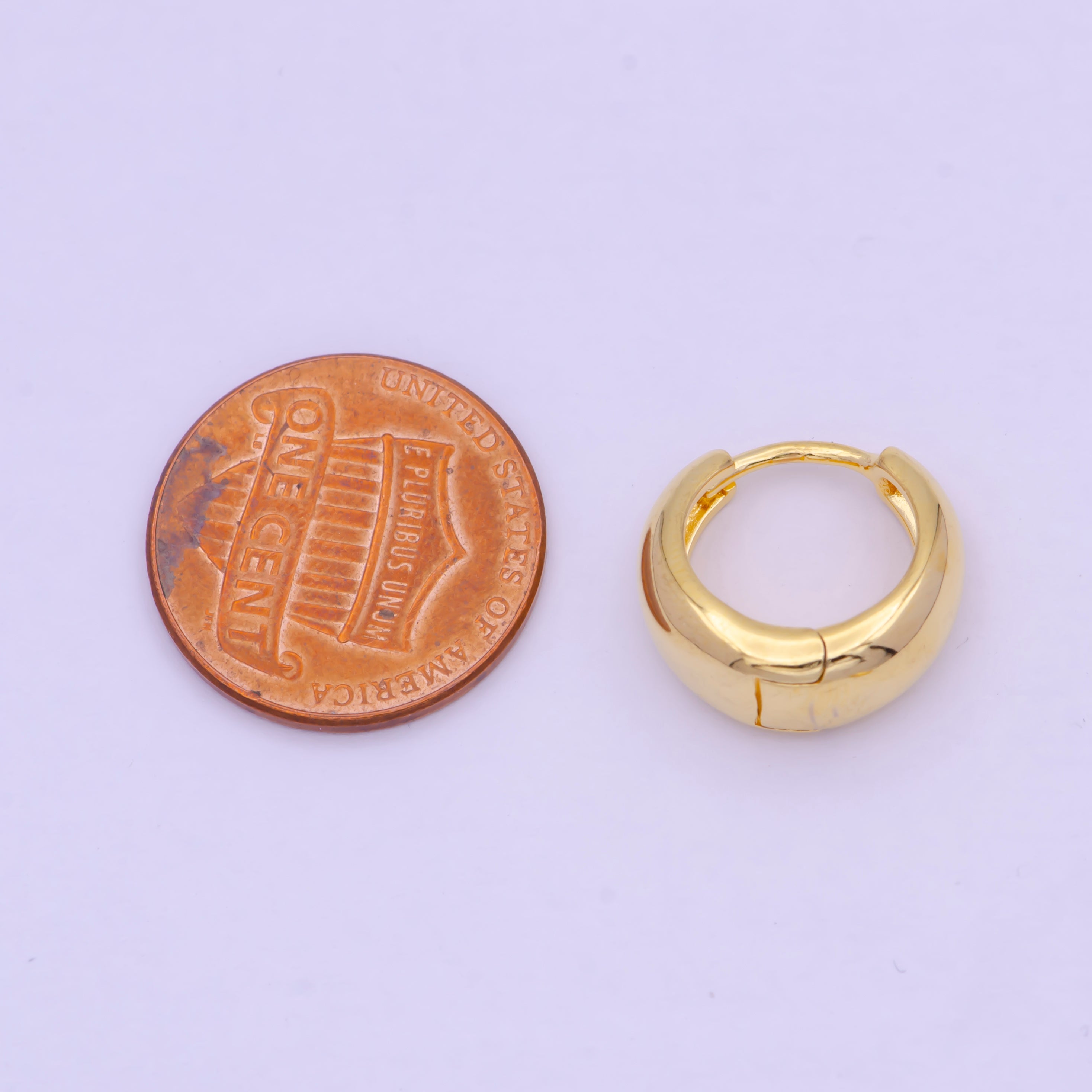 24K Gold Filled 15mm Dome Minimalist Huggie Hoop Earrings | Q010 - DLUXCA