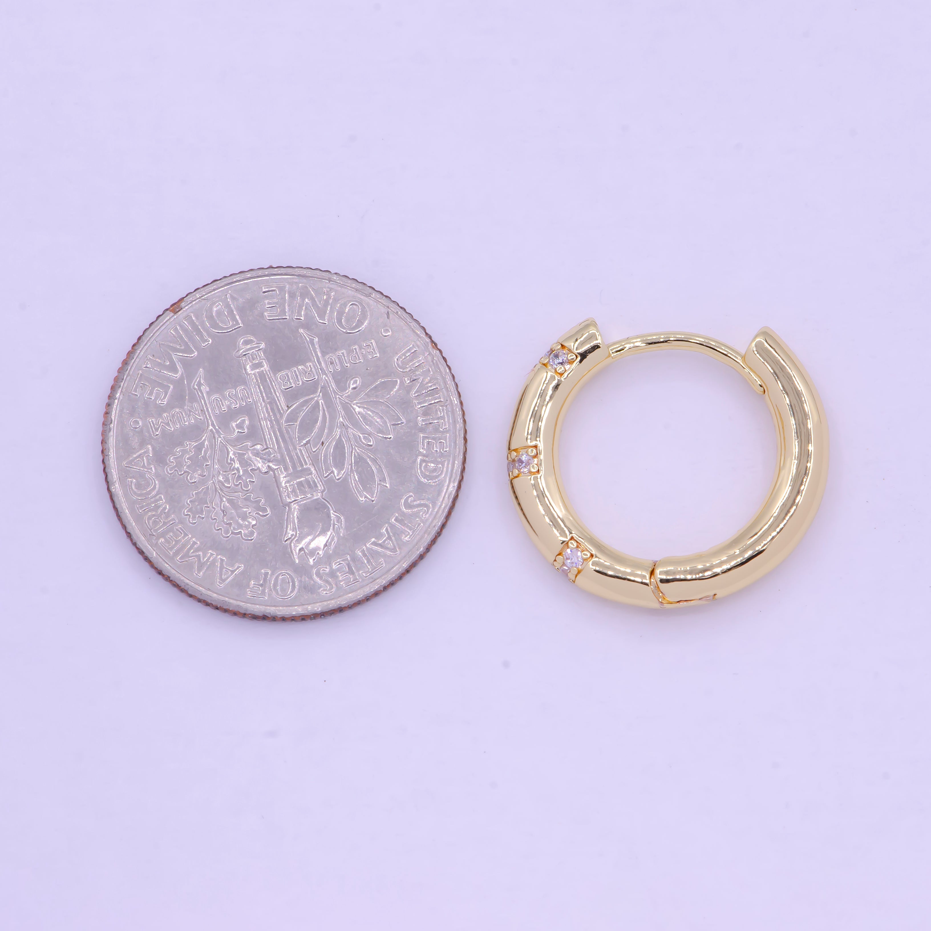 Dainty Gold Huggie Earring 16mm CZ Earring for Minimalist Jewelry Q-036 - DLUXCA