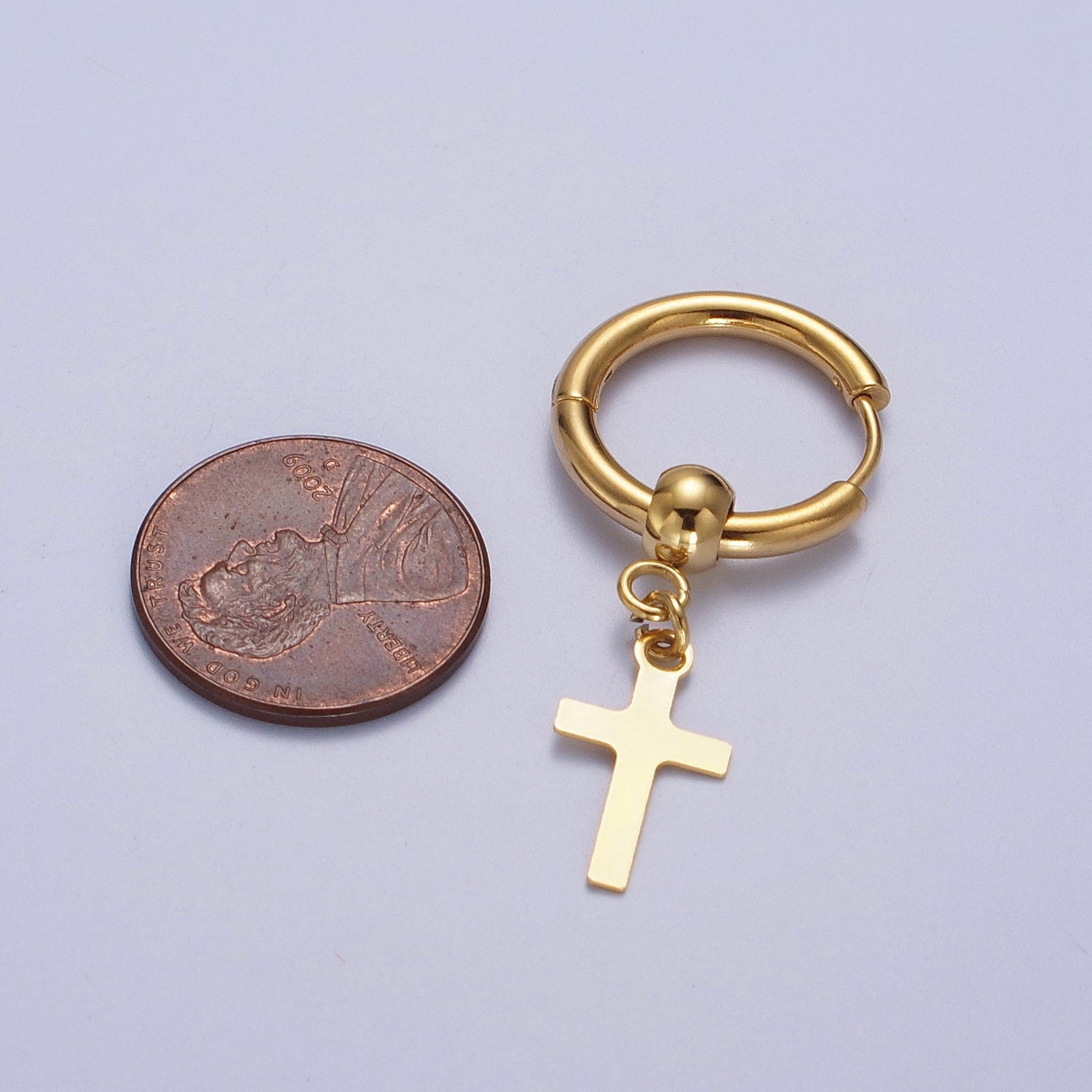 24K Gold Filled Religious Cross 18mm Huggie Drop Earrings Hoops | Y177 - DLUXCA