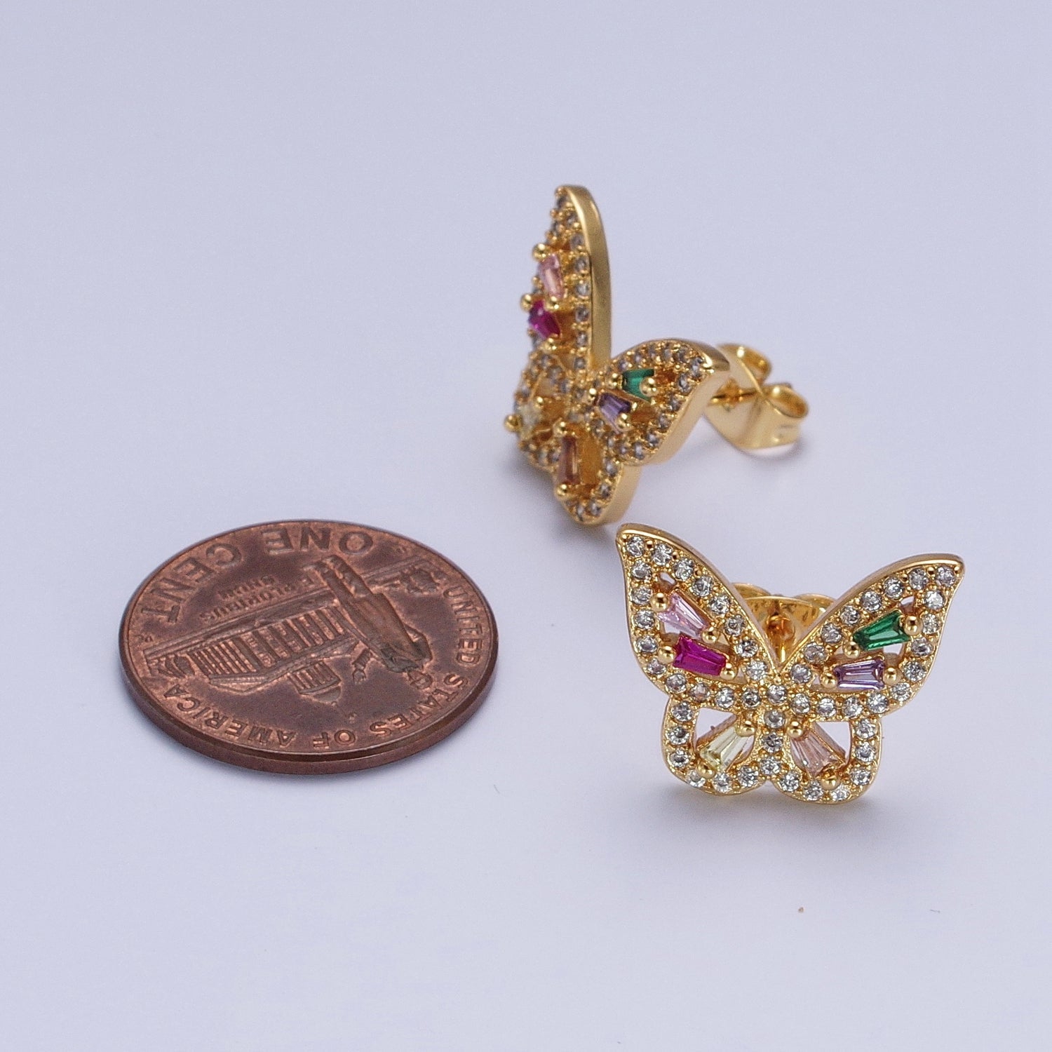 24K Gold Filled Micro Paved Clear Rainbow Butterfly Mariposa Studs Earrings | X862 - DLUXCA