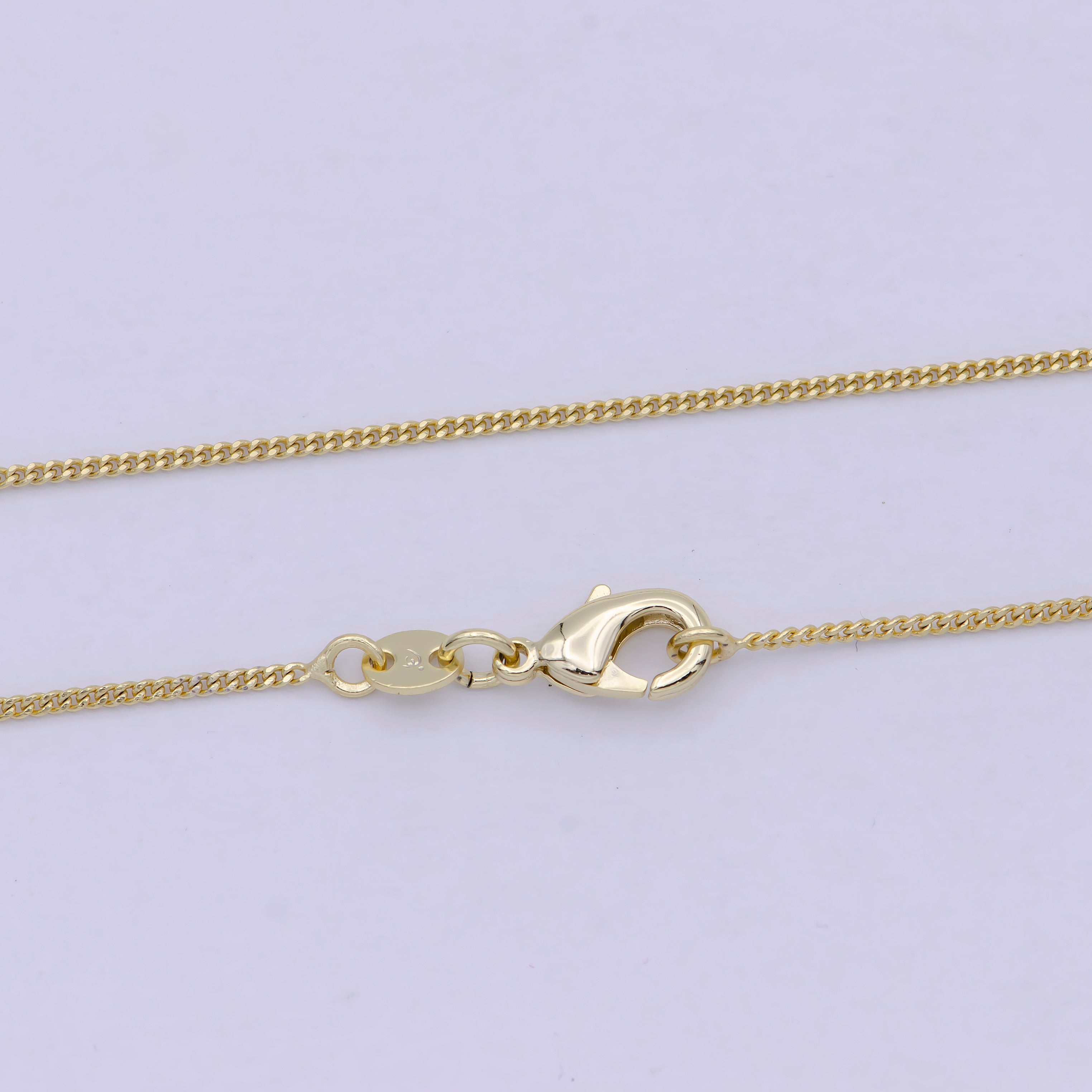 24K Gold Filled Curb Chain Necklace, 17.7 Inch Curb Chain Necklace, Dainty 1mm Link Necklace w/ Lobster Clasp | WA-811 - DLUXCA