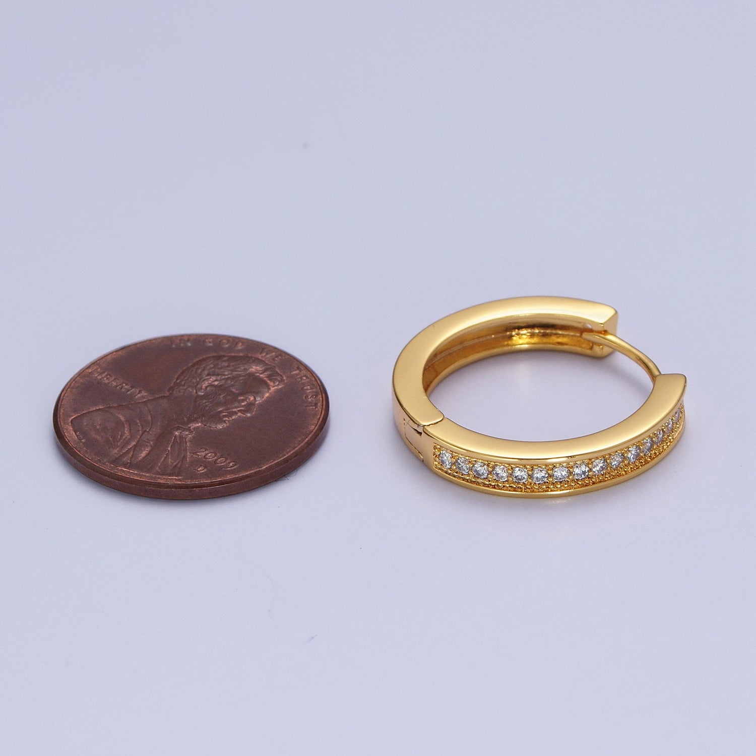 24K Gold Filled 20mm Micro Paved Cubic Zirconia Huggie Hoop Earrings | X911 - DLUXCA