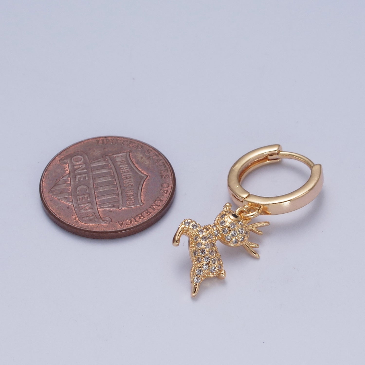 24K Gold Filled Micro Pave Reindeer Charm Dangle Huggie Hoops Earrings W734 - DLUXCA
