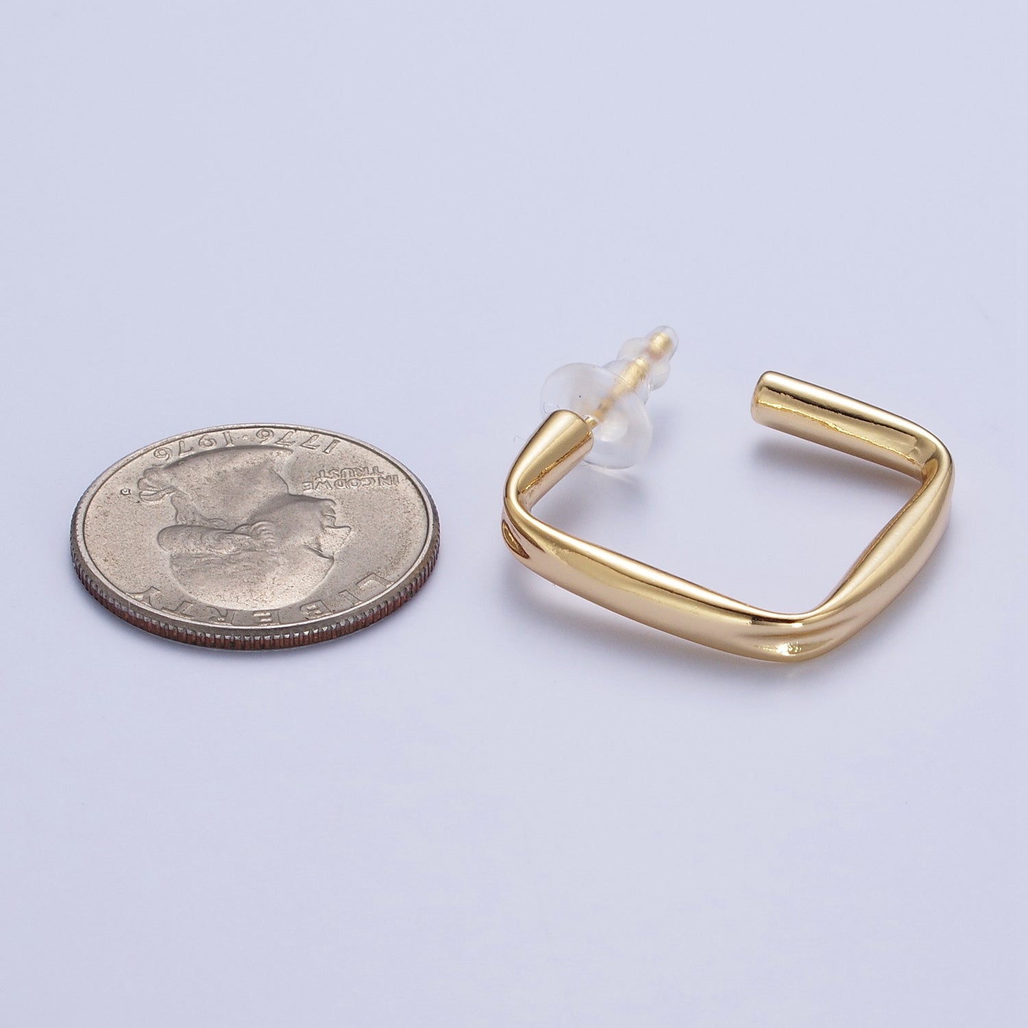 24K Gold Filled J Shaped Boxy Block Hoop Stud Geometric Earrings | X891 - DLUXCA