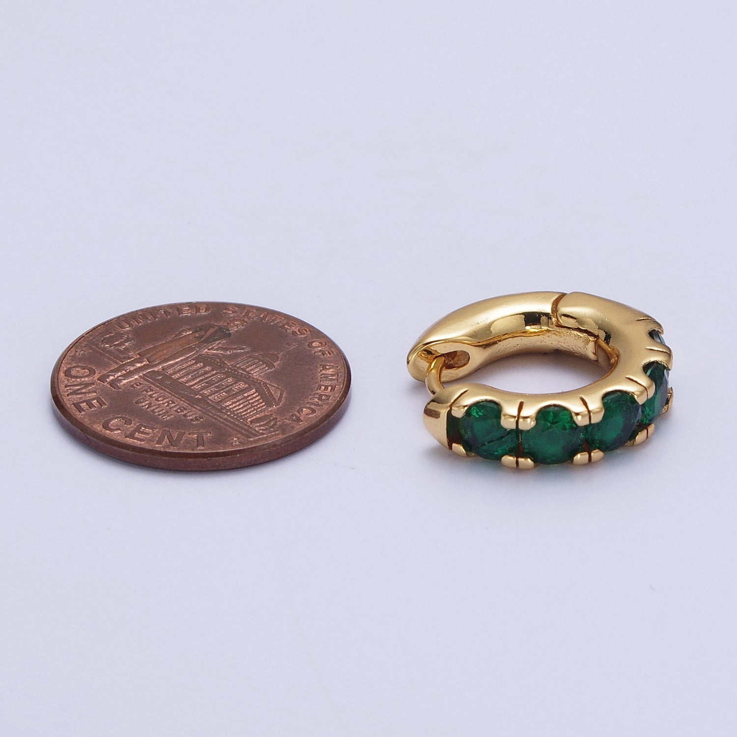 24K Gold Filled Emerald Green Micro Pave Cubic Zirconia 16.5mmx17mm Huggie Hoop Earrings | X855 - DLUXCA