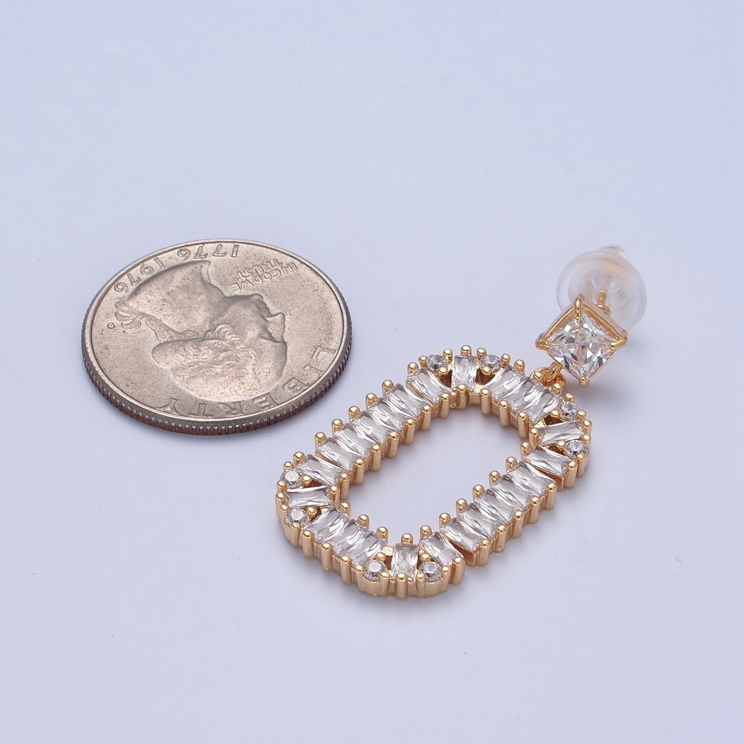 24K Gold Filled Oval Baguette Zirconia Drop & Dangle Stud Earrings W732 - DLUXCA