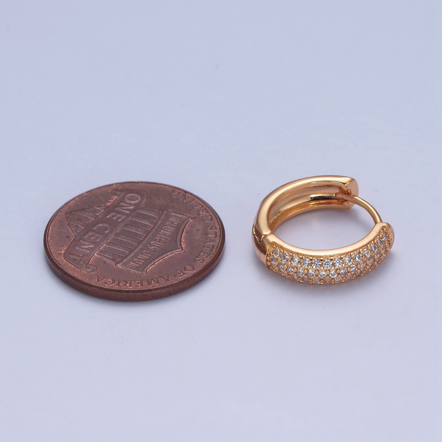 Minimalist 24K Gold Filled Micro Pave Clear Cubic Zirconia 14x15mm Huggie Hoops Earrings W704 - DLUXCA