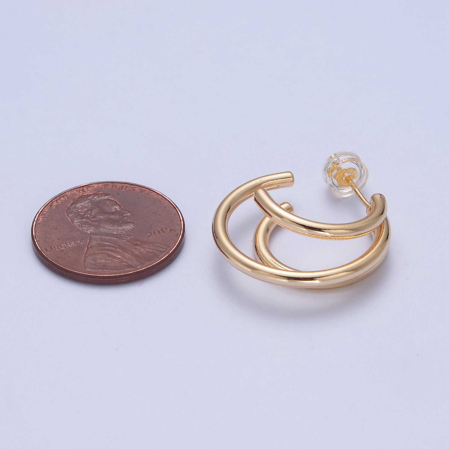 24K Gold Filled Triple Round Bar Gold Stud Earrings W723 - DLUXCA