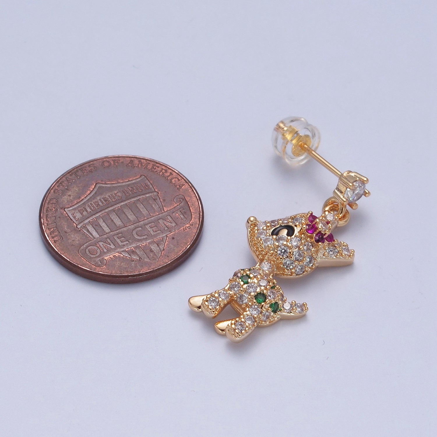 24K Gold Filled Baby Reindeer Studs, Clear Micro Pave Cubic Zirconia Calf Earrings W724 - DLUXCA