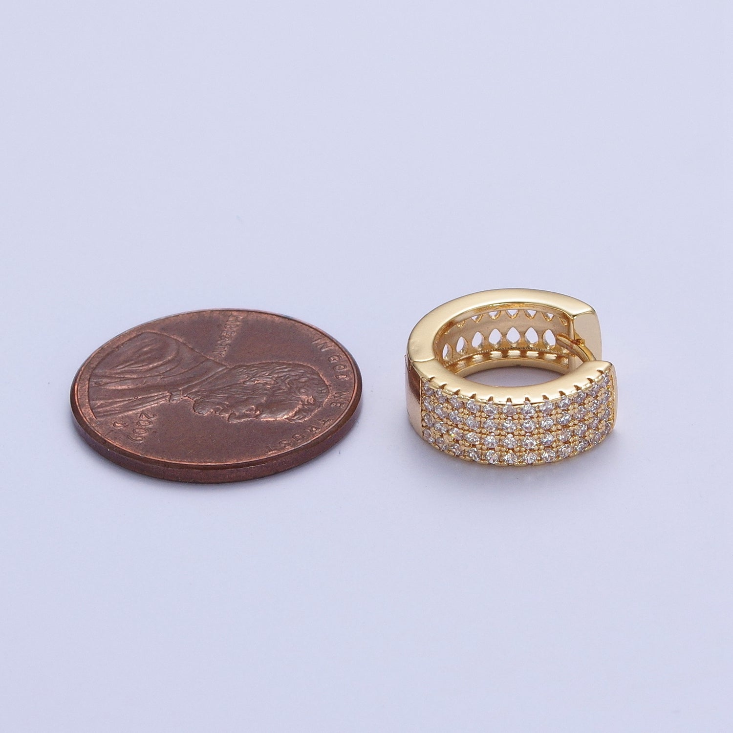 24K Gold Filled Micro Pave Cubic Zirconia14mm Thick Huggie Hoop Earrings T030 - DLUXCA