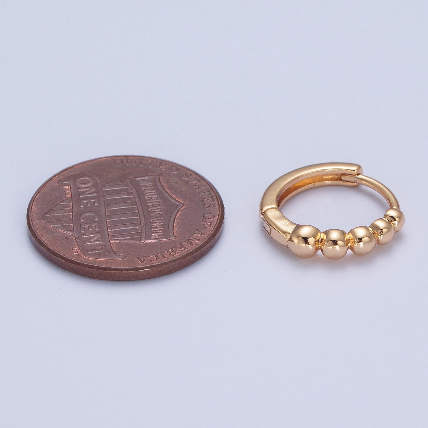 24K "Gold Filled Round Beaded Bubble Huggie Hoop Earrings W691 - DLUXCA