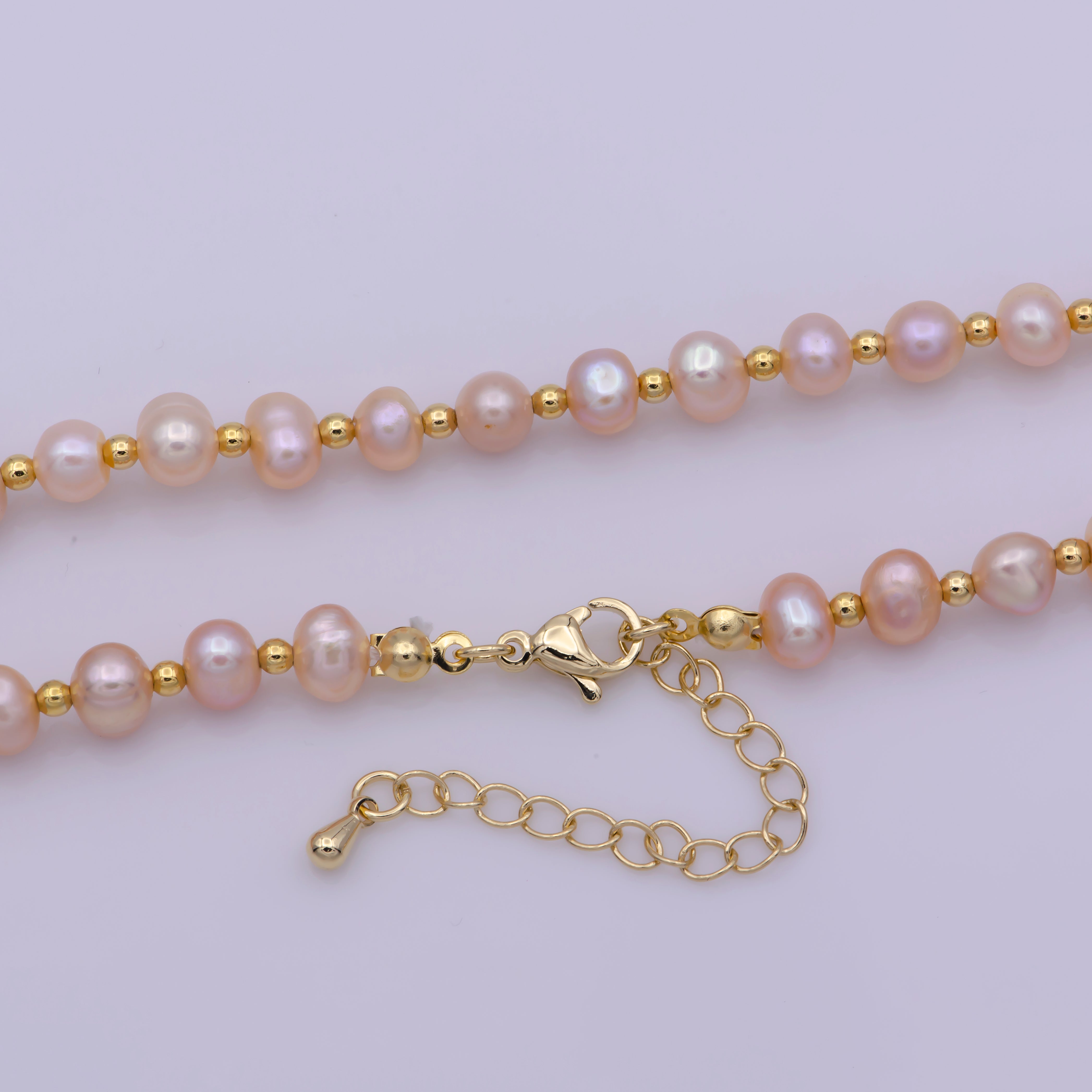 Pink Pearl Necklace | Pink Fresh Water Pearls | Classic Real Pearl Necklace 16.7 inch + 2 inch extender - DLUXCA