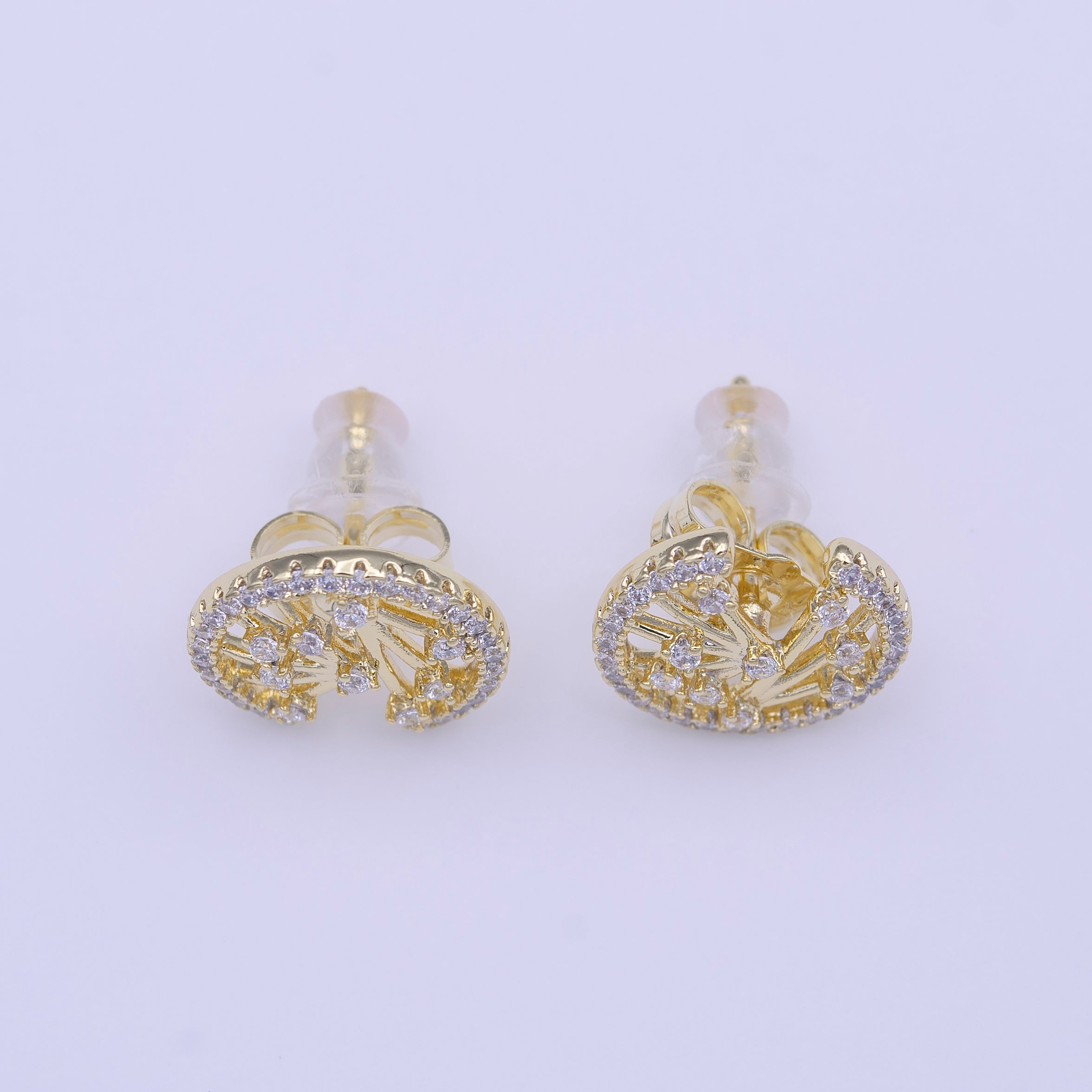 Gold Filled Abstract Bar Open Round Micro Paved CZ Stud Earrings | Y224 - DLUXCA